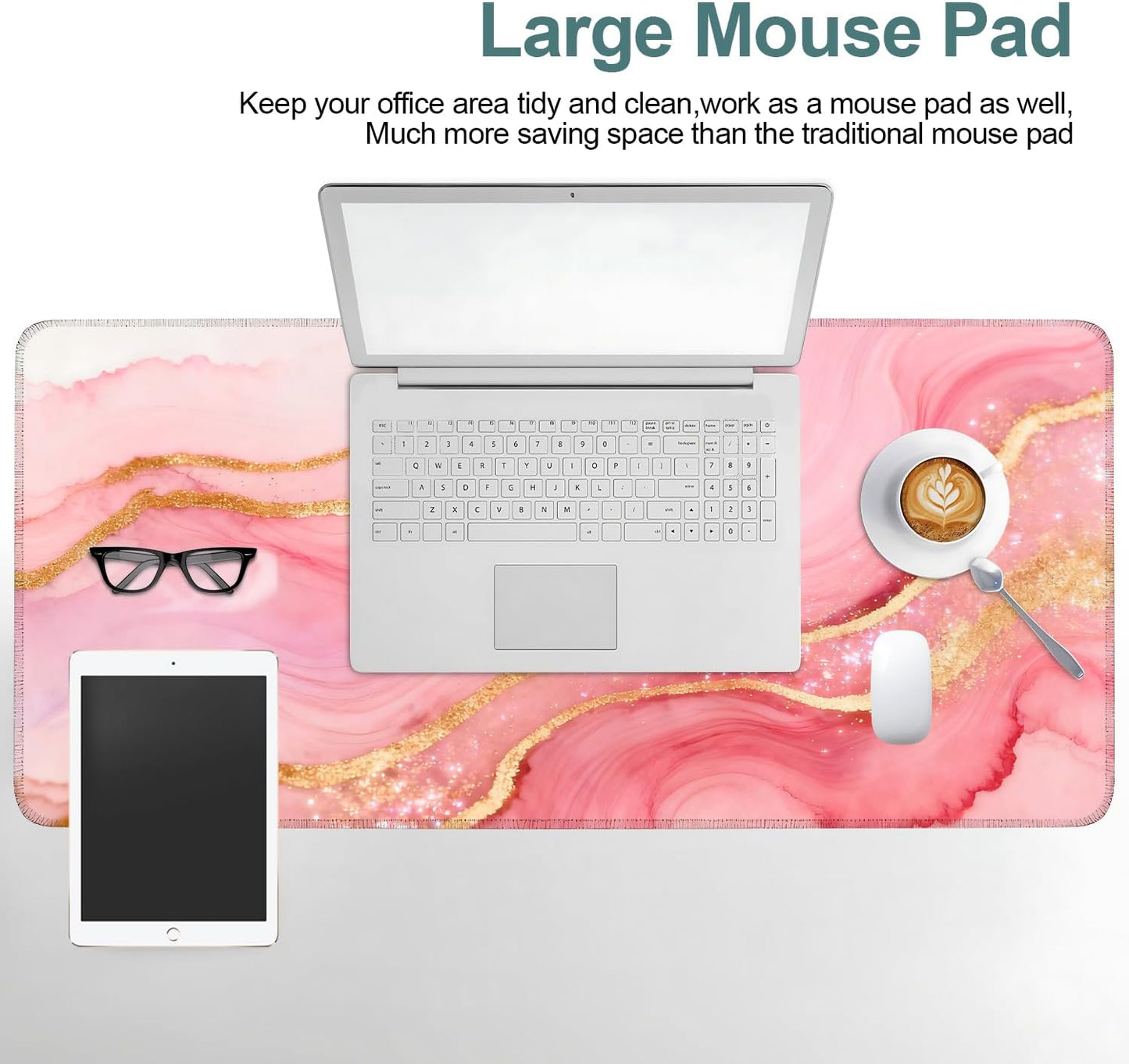Pink and Gold Stripes Gaming Mouse Pad 35.4"x15.7"Desk Mat Anti-Slip Rubber Base & Durable Stitched Edges for Gamers Smooth Mouse Writing Surface for Desk Office/Home