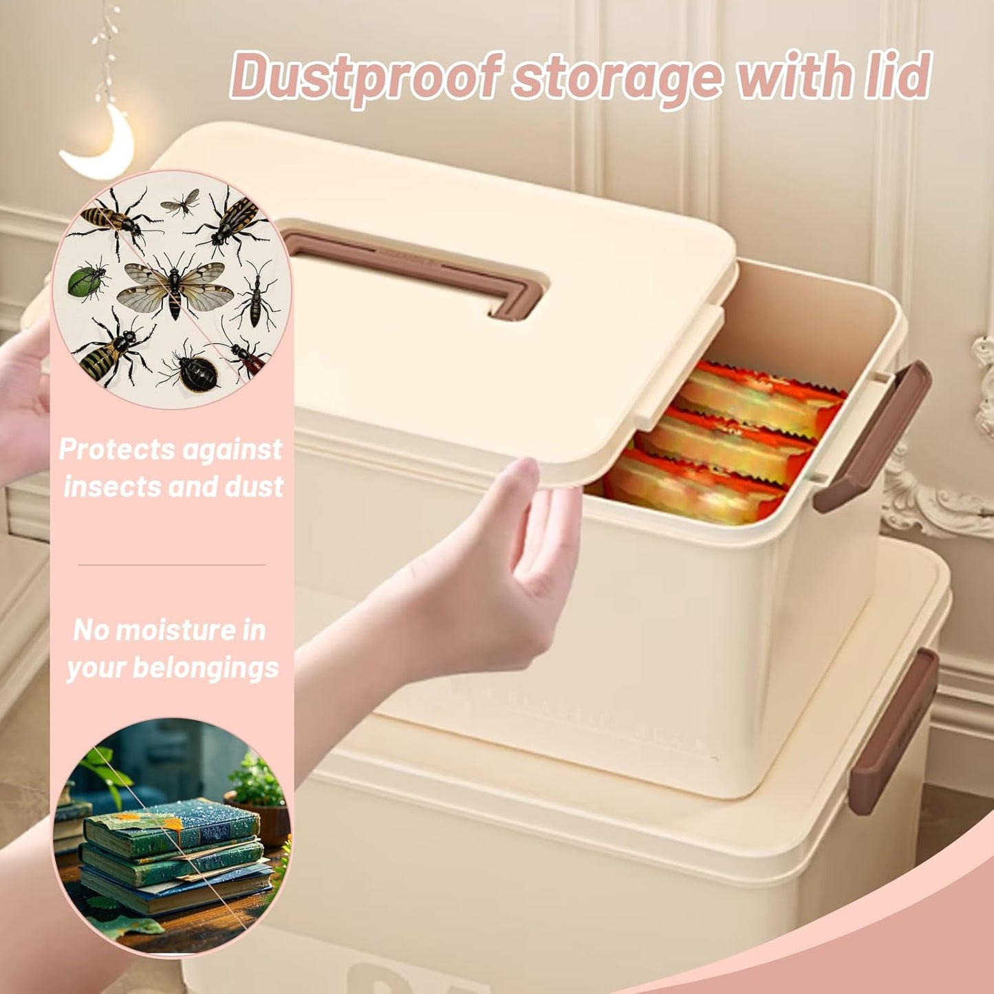 Saim Portable Medicine Storage Box for Home & Travel, First Aid Organizer with Handle, Large Capacity Stackable Container for Medical Supplies and Pills (Creamy White, 6L&10L)
