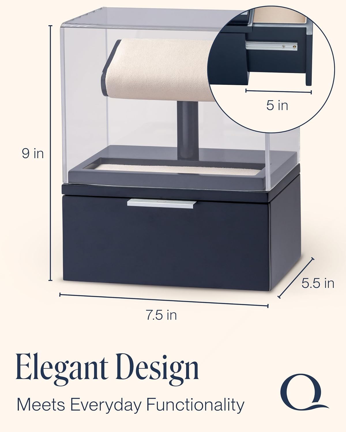 QWATCH Watch Stand Display Case - Acrylic Watch Box for 2 or 4 Watches with Jewelry Valet Tray and Drawer