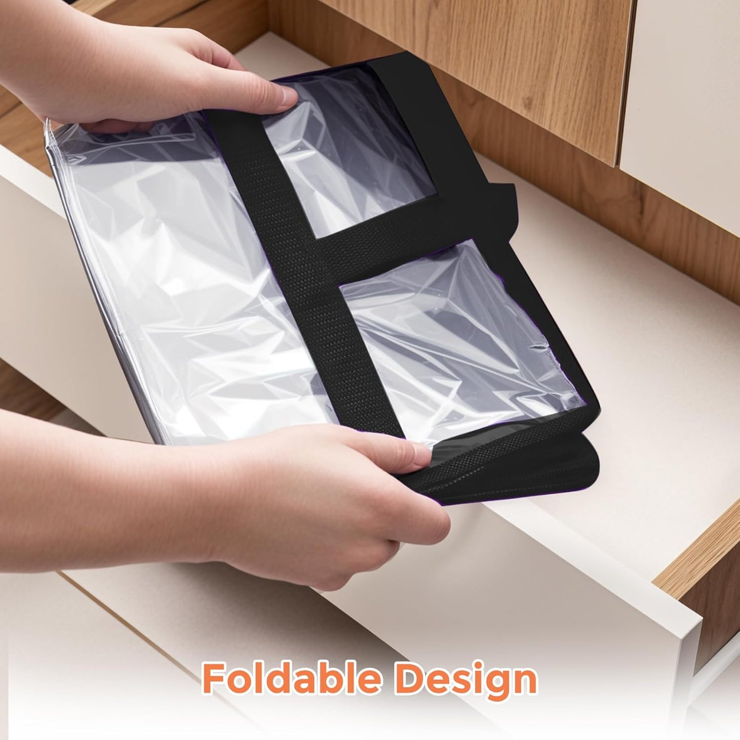Budding Joy 6 Pack Clear Zippered Storage Bags for Clothes,40L Closet Organizers and Storage Containers Vinyl Moving Bag for Bedding, Linen, Blankets, Comforters, Clothing & Toys, Black
