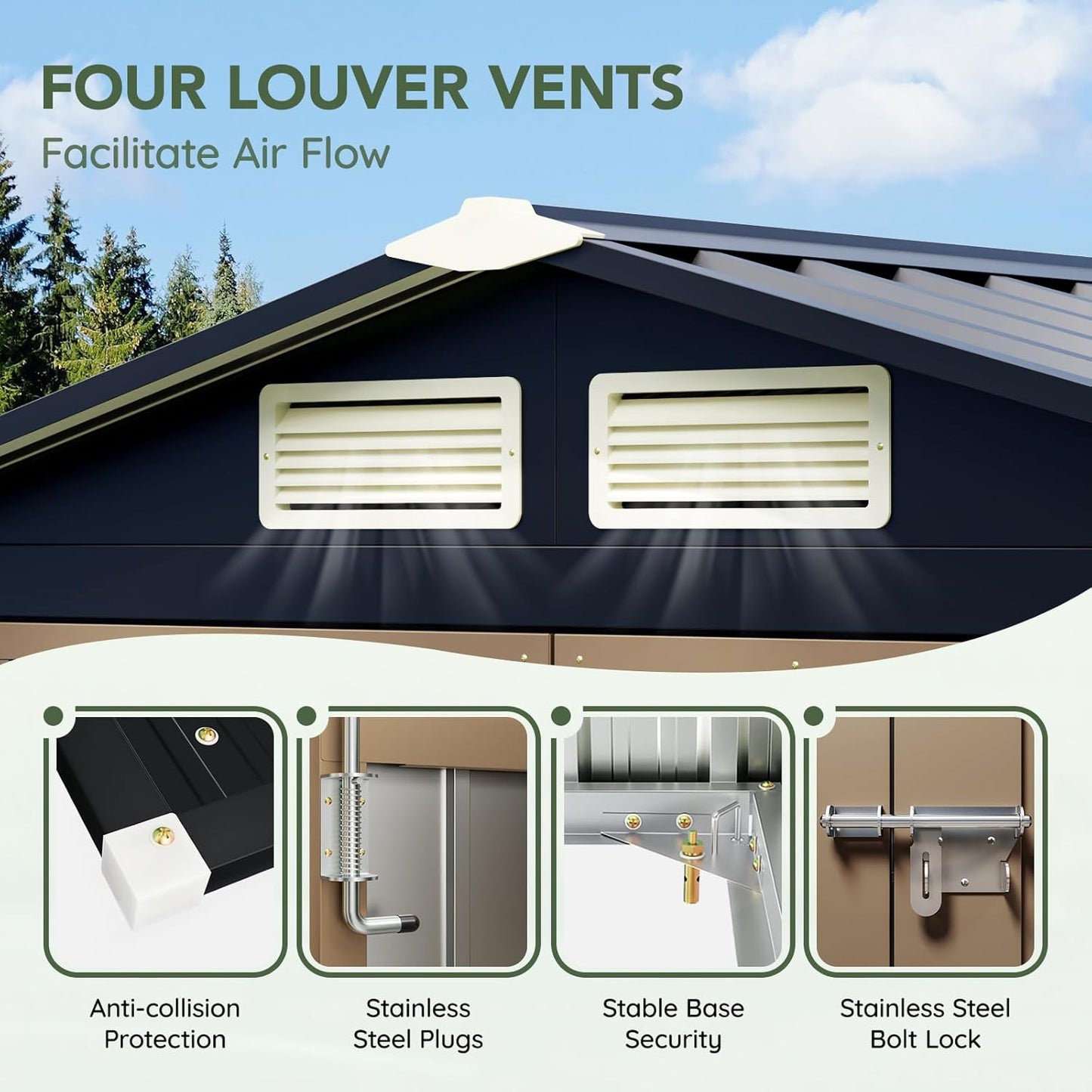 5x3 FT Outdoor Metal Storage Shed with Floor Frame, Double Door, 1 Clear Window, Tool Shed for Garden, Patio, Backyard Brown