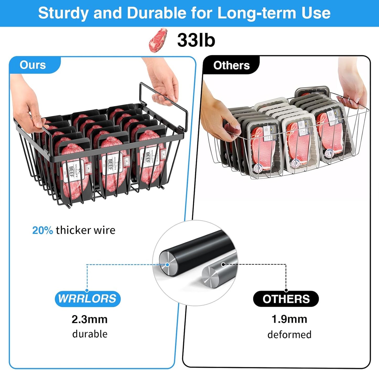 Freezer Organizers bins with Folding Handles,4 Pack Stackable Upright Freezer Organizers baskets for 5-7 Cu.Ft Deep Freezer Storage, Increased Space for Food Storage, Easy to access,Black