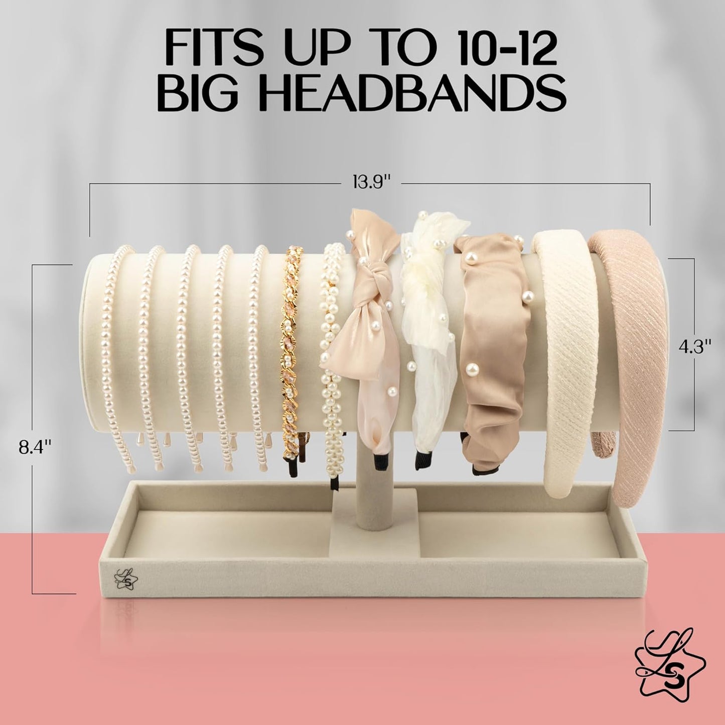 LS Lulu & Summer Headband Holder Organizer - Storage Stand Display Rack for Headbands, Hairband, Disney Ear, Tiara and Hair Accessories in Women and Girls Room (Cream/Off White)