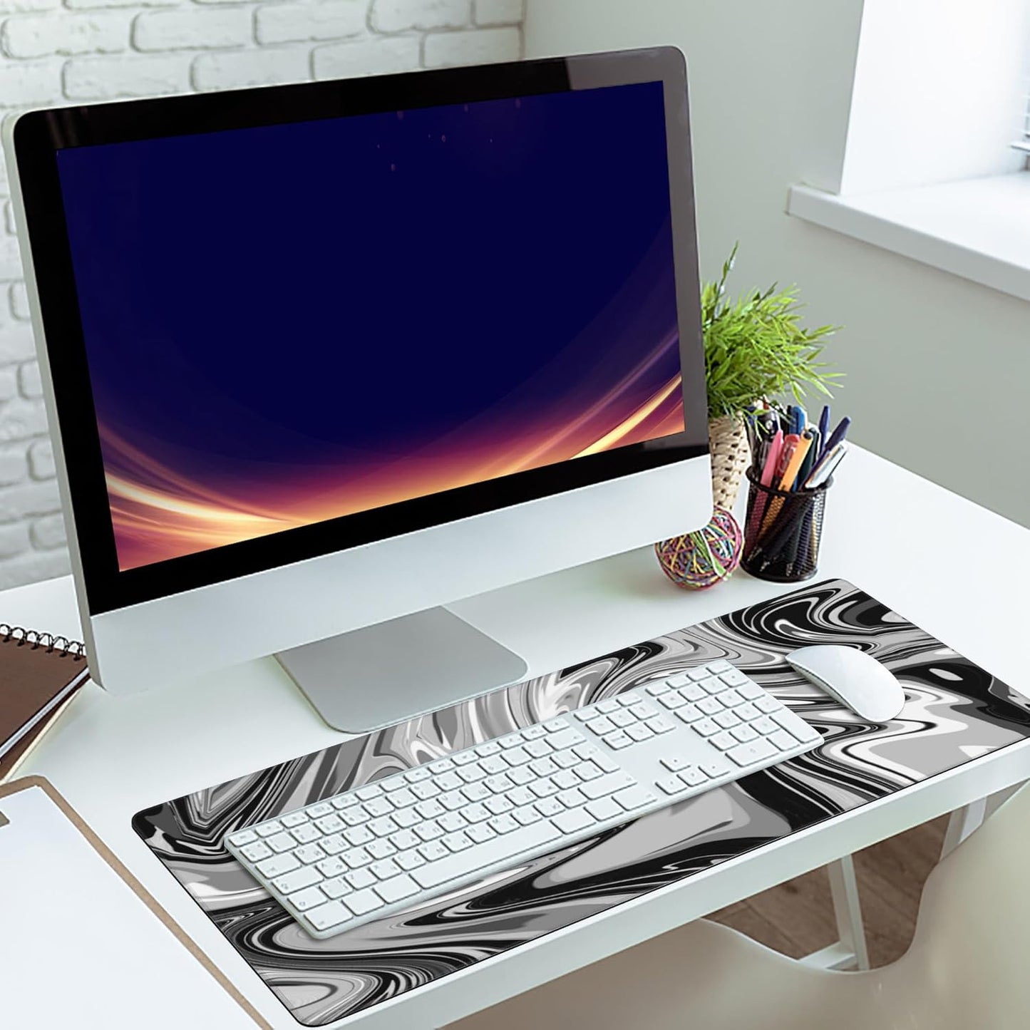Desk Mat,Fluid Pattern Extended Gaming Mouse Pad,Large Non-Slip Rubber Base Mousepad with Stitched Edges,Waterproof Mouse Mat Desk Pad for Office Game Home 35.4x15.75 in