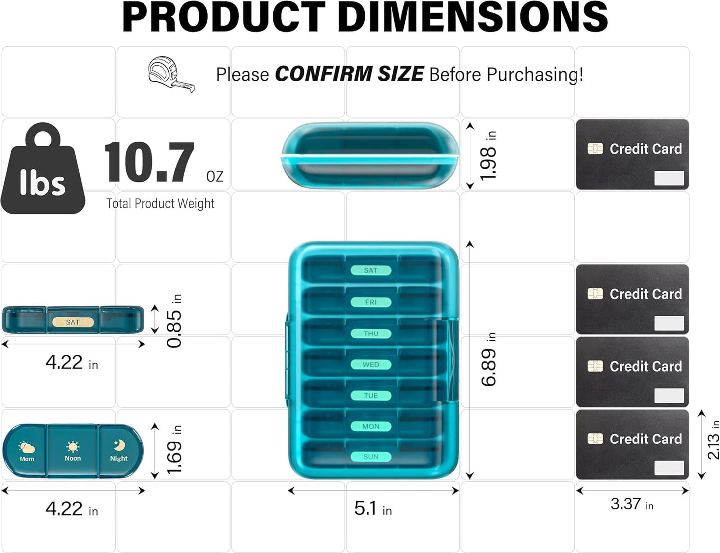Weekly Pill Organizer 3X a Day, 7 Day Pill Box 3 Times, Portable for Travel Pill Case for Pills/Vitamin/Fish Oil/Medication/Supplements (3x7 Blue)