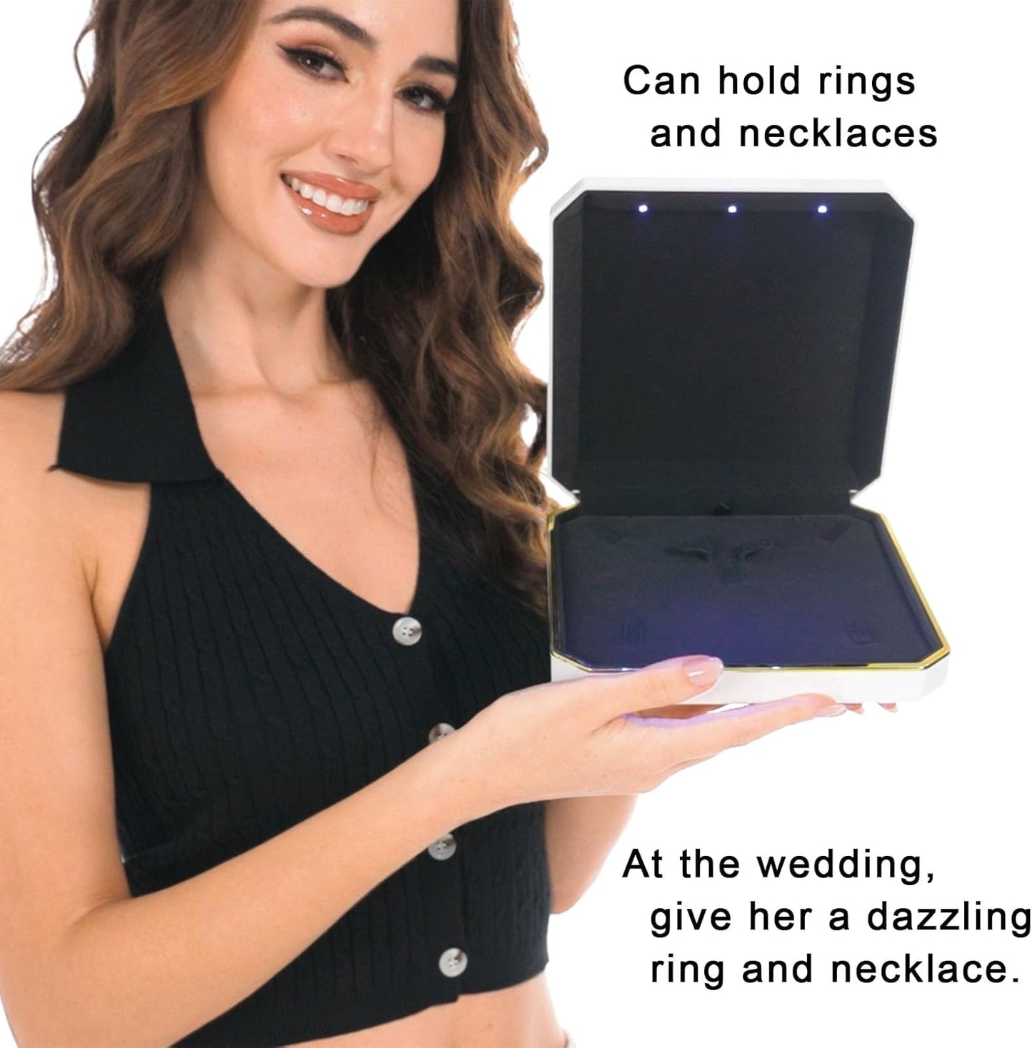 HSLFUAI Large Necklace Box, Necklace Gift Box with Led Light,Jewelry Box for Necklace,Jewelry Gift Box for Wedding, Birthday, Valentine' Day, Mother'S Day, Christmas
