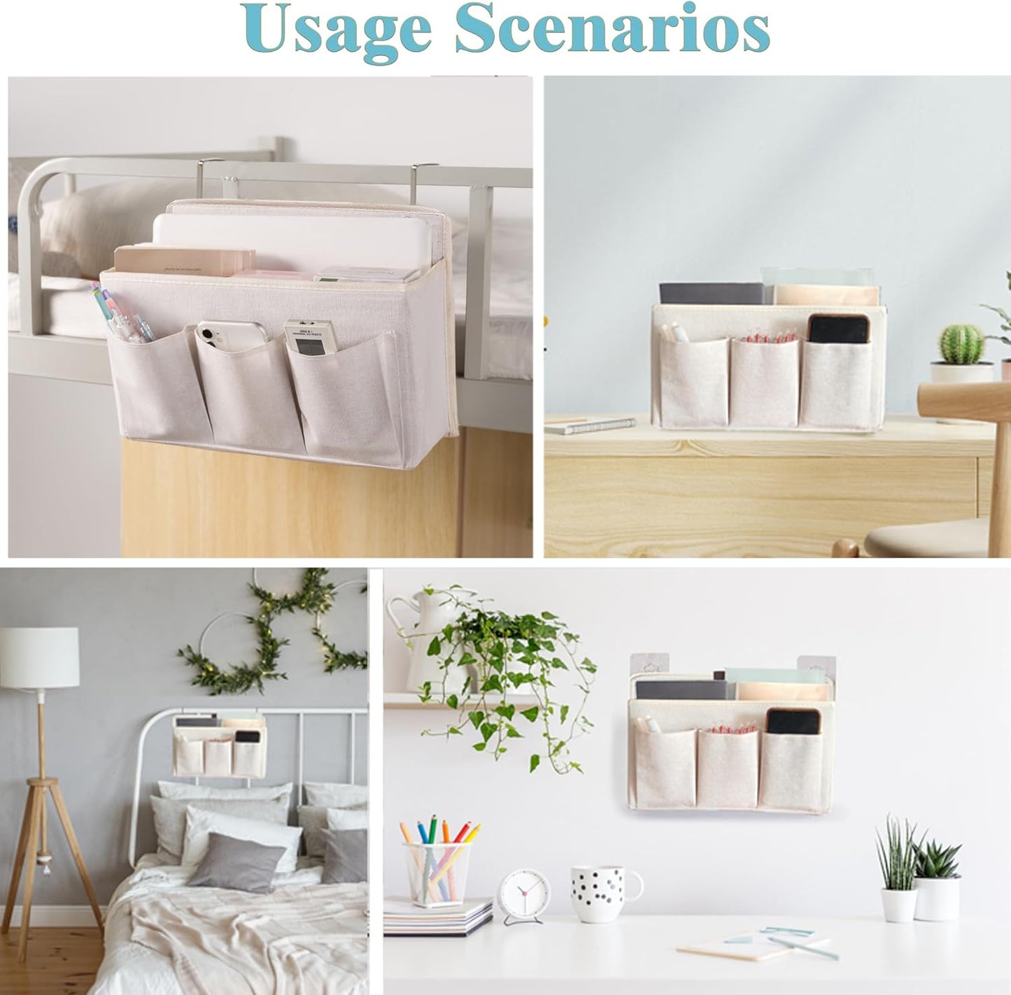 Wall Hanging Organizer Bag/Hanging Baskets with Large Mesh Compartment & 3 Pockets,Over the Door Organizer Space Saving Storage for Bedroom,RV Camper, Closet (White- 1 Pack)