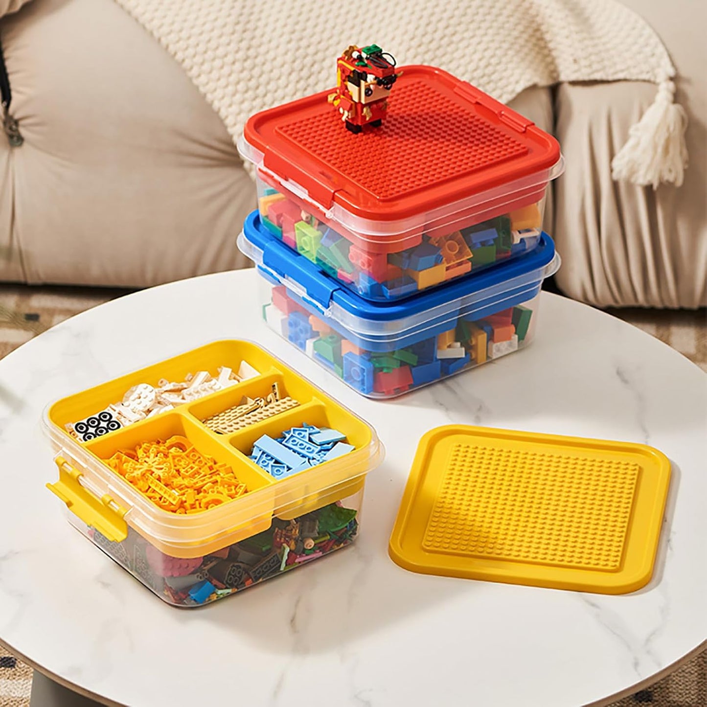 Storage Organizer Bins for Lego, Building Blocks Storage with Building Baseplate Lid, Storage Containers for Building Brick Storage Plastic Stackable Organizer Bin