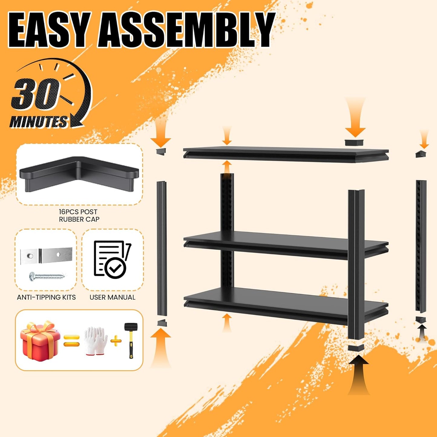 Heavy Duty Garage Shelving, Metal Storage Shelves, 3 Tier Adjustable Storage Shelves, Metel Shelving, Industrial Utility Rack for Garage, Warehouse, Workshop,31.5" H×34" W×18" D