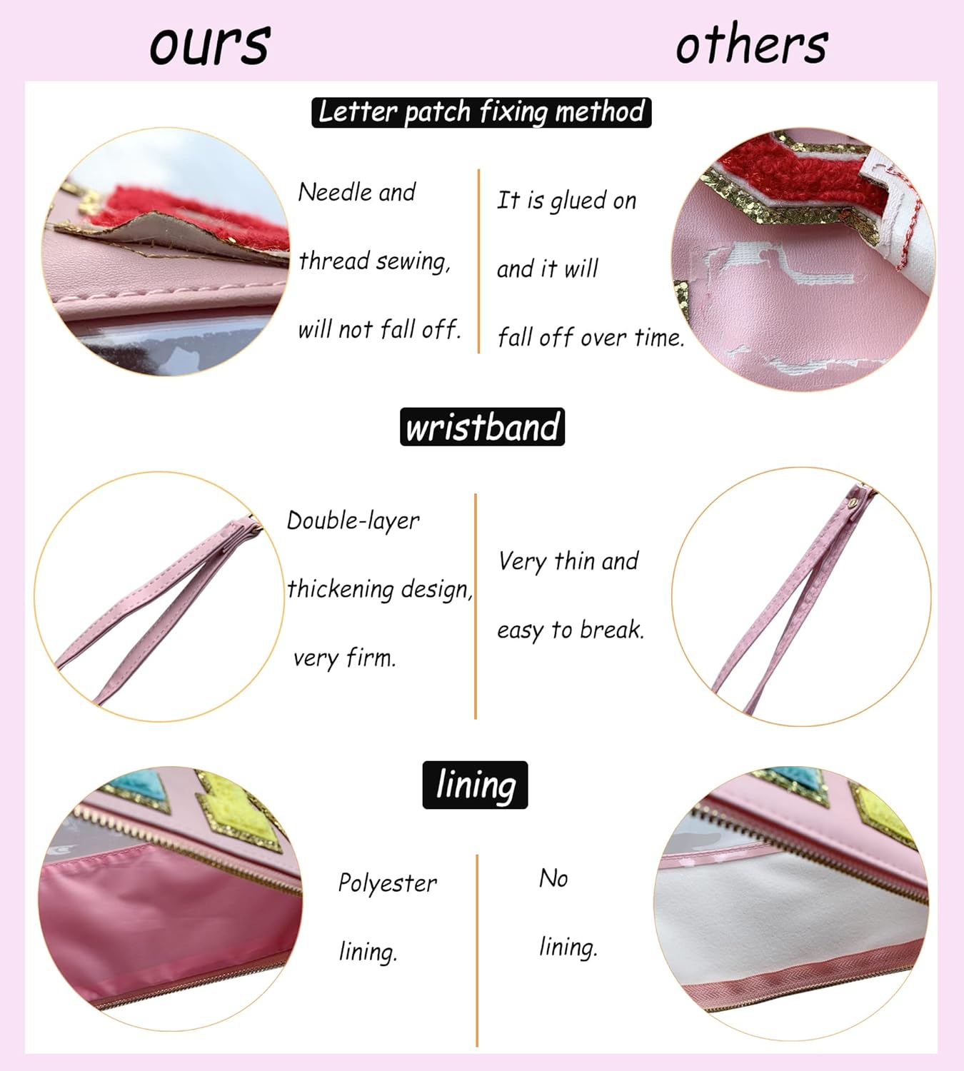 TopTTanBo Chenille Letter Clear Bag Purse Multi-purpose Transparent Waterproof Snacks Makeup Tote Bag with Wrist Strap