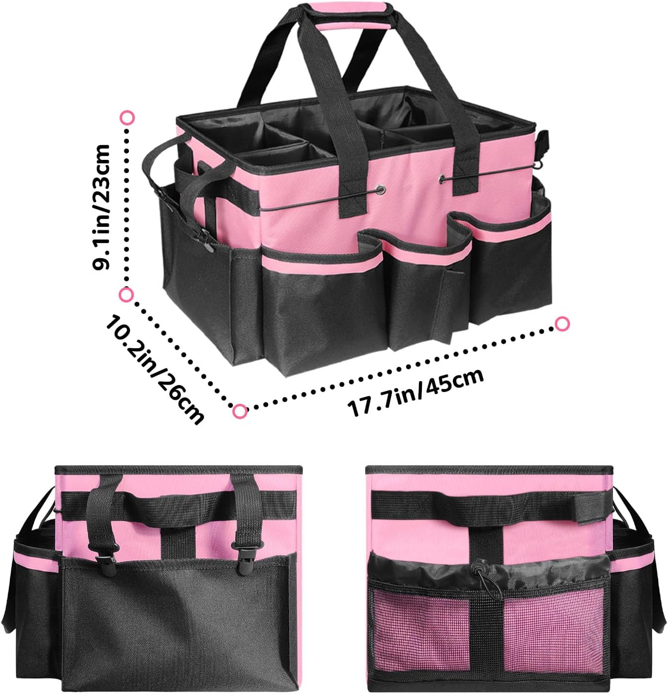 Boczif Cleaning Caddy Bag Wearable, Cleaning Caddy Supplies Organizer with Handle, Shoulder Straps & Detachable Divide, Cleaning Tool Organizers Tote Bag for Cleaners & Housekeepers(Pink)