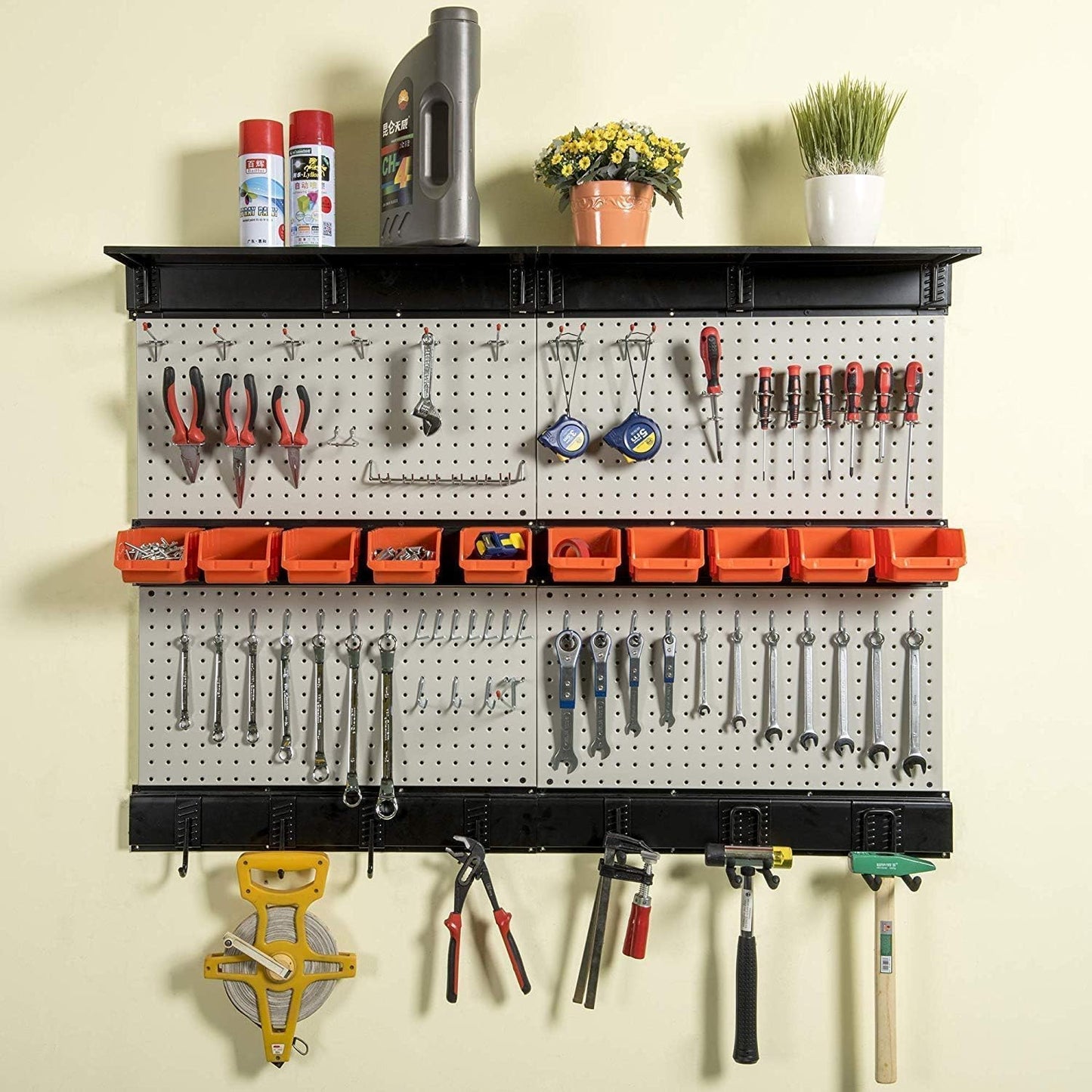 Ultrawall Pegboard Wall Organizer, 48 X 36 inch Garage Storage Pegboard with Hooks Storage Bins Tool Board Panel Tool Organizer, 72pcs