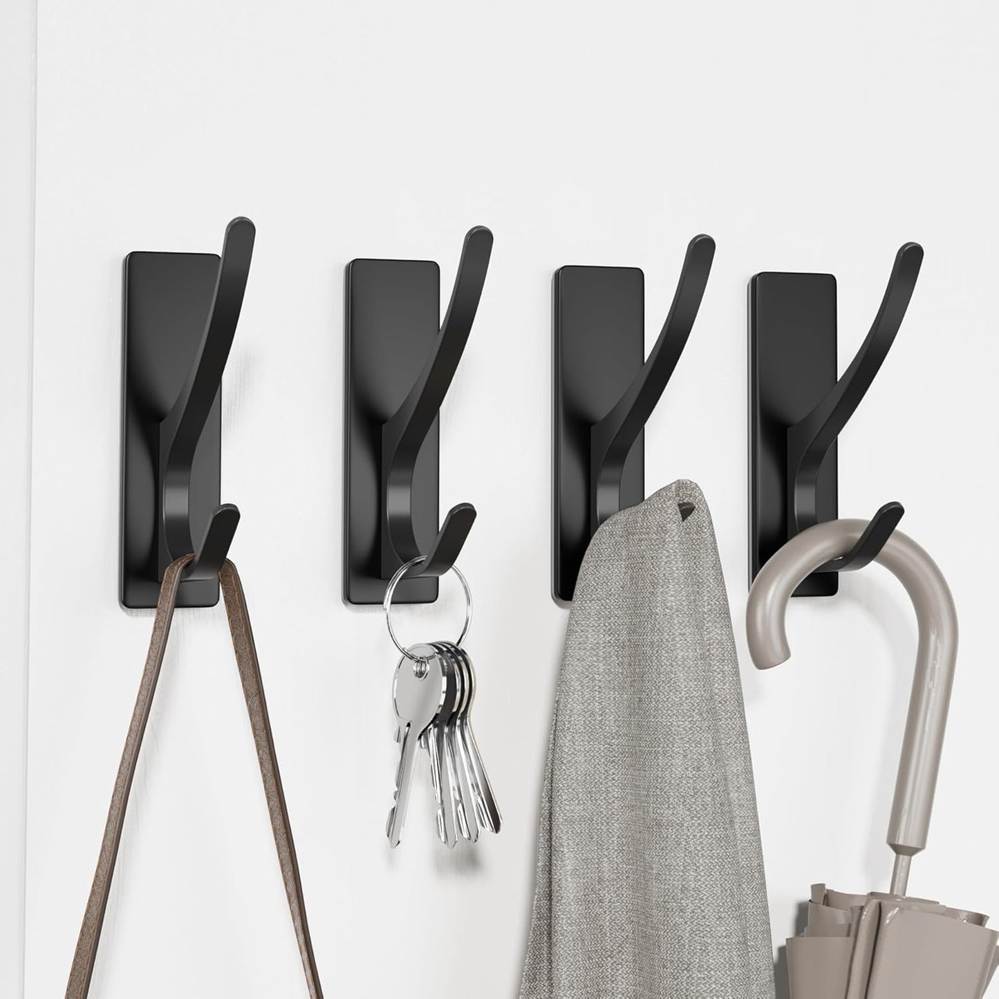pickpiff Self Adhesive Coat Hooks for Hanging, Heavy Duty Stainless Double Wall Hook for Towel, Backpack, Hat, Sturdy Metal Hanger for Bathroom, Bedroom, Door, Wall Mounted, 10 Pack, Matt Black