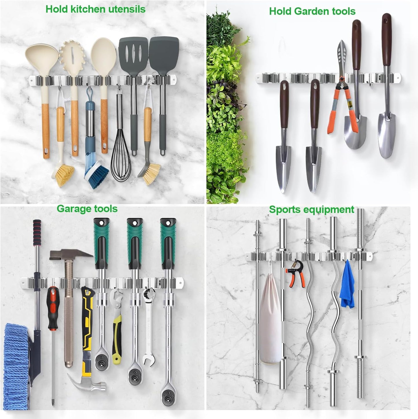 voze 5 Racks and 4 Hooks Mop and Broom Holder Wall Mount, Self Adhesive Heavy Duty Broom Hanger Organizer Storage Tool Racks for Kitchen Garden Laundry Garage