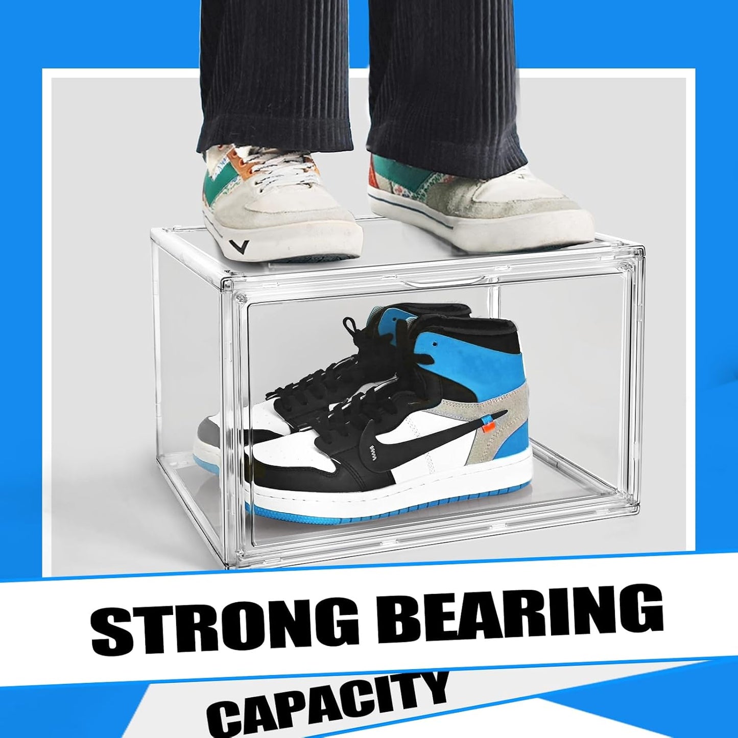Size 14 Large Clear Shoe Storage Boxes Stackable, Acrylic Shoe Boxes Sneaker Display Case for Sneakerheads Boot Handbag Purse Figure Collectibles Showcase, 1 Pack