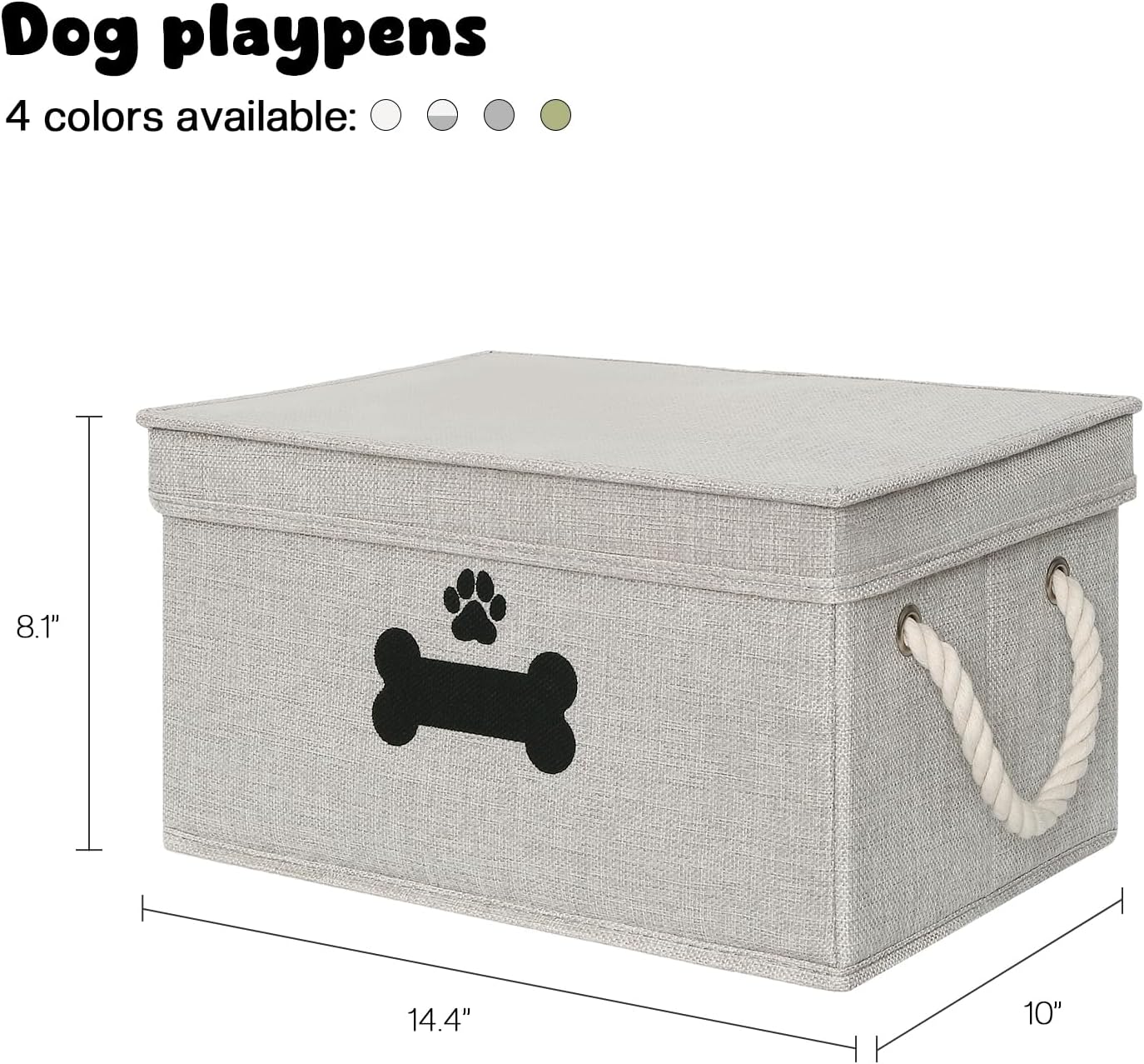 Dog Toy Basket with Lid, Dog Basket for Toys, Dogs Toy Box with Cotton Rope Handles, Collapsible Storage Bins for Pet Toys, Dogs Storage Organizer, Gray