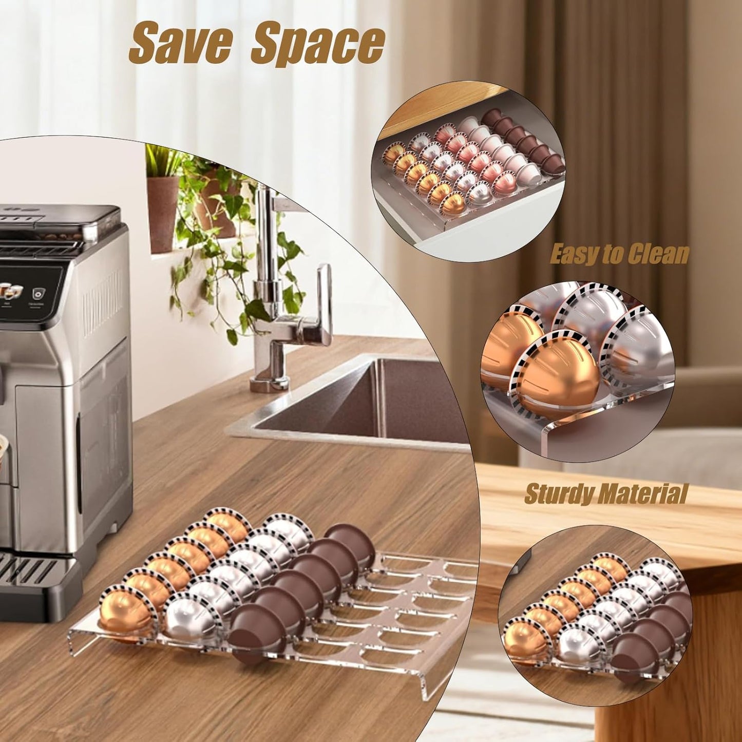 Coffee Pod Drawer Organizer, 30-Capsule Storage Tray,Keep Your Kitchen Drawer Neat with This Universal Coffee Pod Holder , Perfect for Storing All Your Capsules.