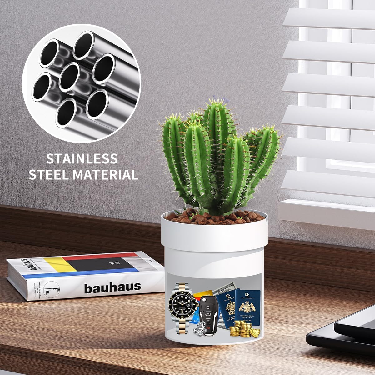 Sdstone Fireresistant Waterproof Flower Pot Diversion Safe with key Locks,Stainless Steel Secret Hidden Safe,Perfect for Hiding The Valuables Inside (Black) Plants Not Include 2pack