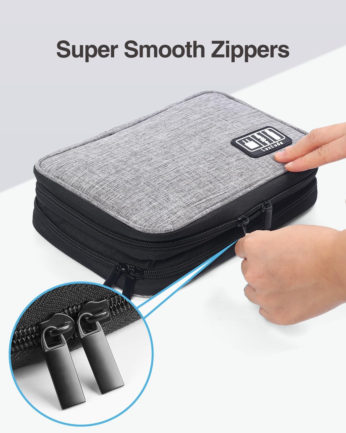 Luxtude Double Layer Cord Organizer Bag, Portable Cable Storage Case, Flat Electronic Organizer Travel Case, Portable Tech Bag for Cable/Cord Storage/iPad (up to 7.9")/Wall Charger/Electronics