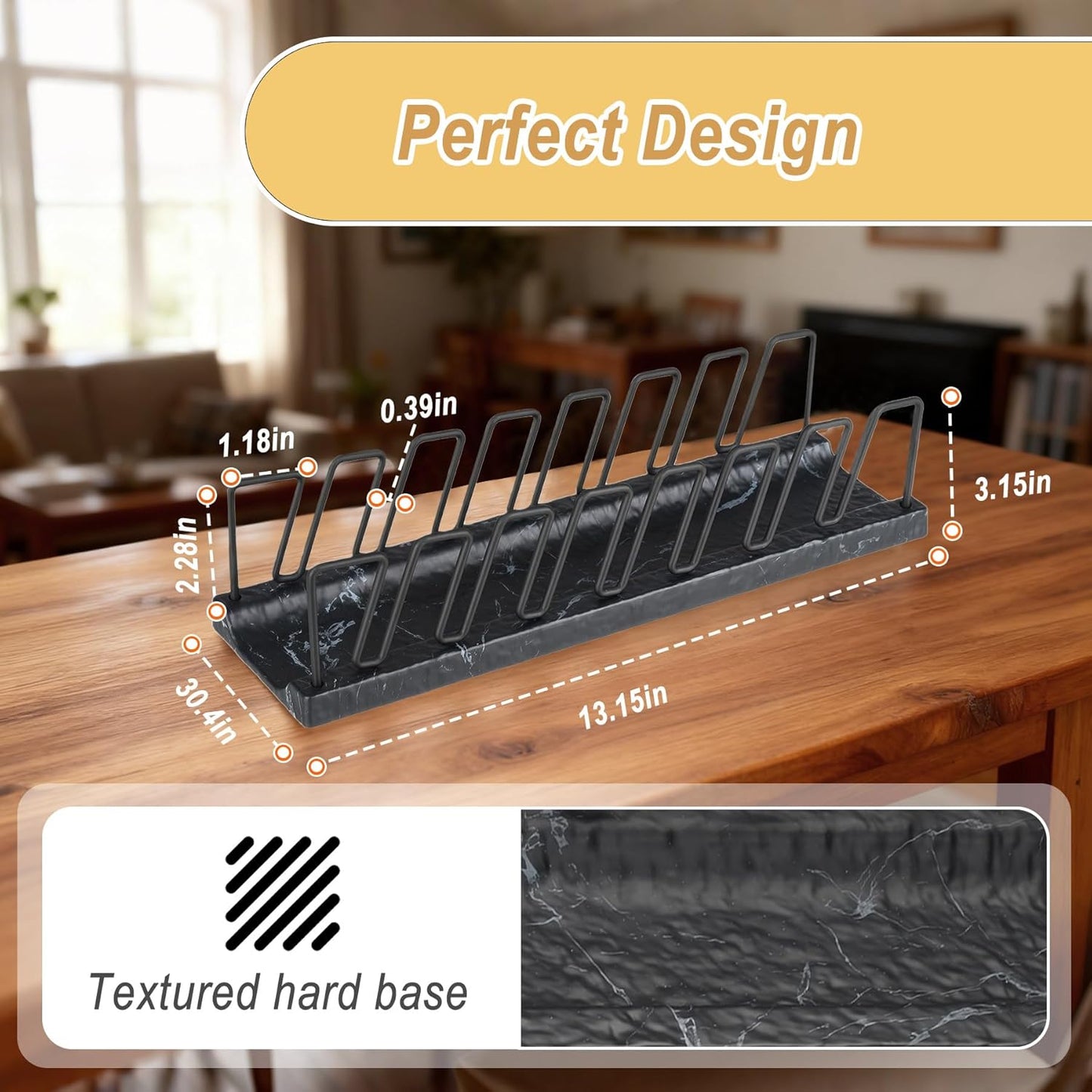 Hat Organizer for Baseball Caps - 7 Cap Organizer & Holder, Anti-Tip Metal Hat Rack & Display Stand, Quick-Install Hat Storage for Closet, Bedroom, Vanity (Black Marble Pattern, 1 Pack)