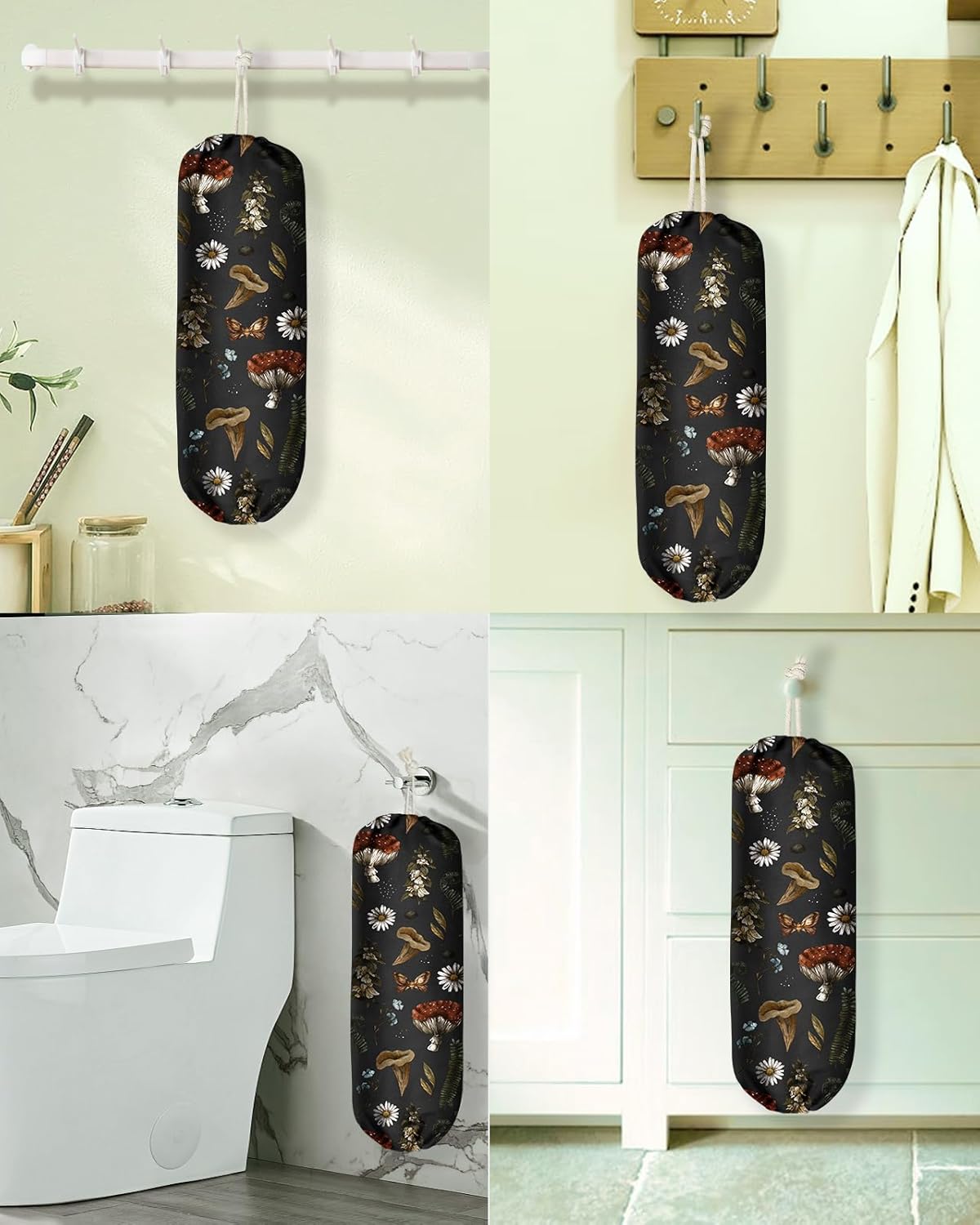 Plastic Bag Holder, Grocery Bag Organizer - 1 Pack Cute Kitchen Dispenser Holders Reusable Shopping Western Hanging Wall with Adjustment Drawstring Closure for Women Home, Plants