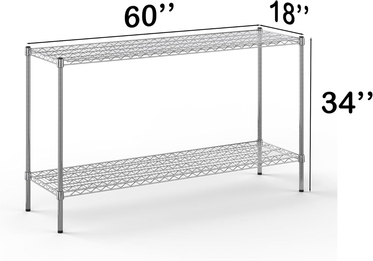 18" Deep x 60" Wide x 34" Height Wire Shelving Kit | 2-Tier | NSF Commercial Storage Rack Unit