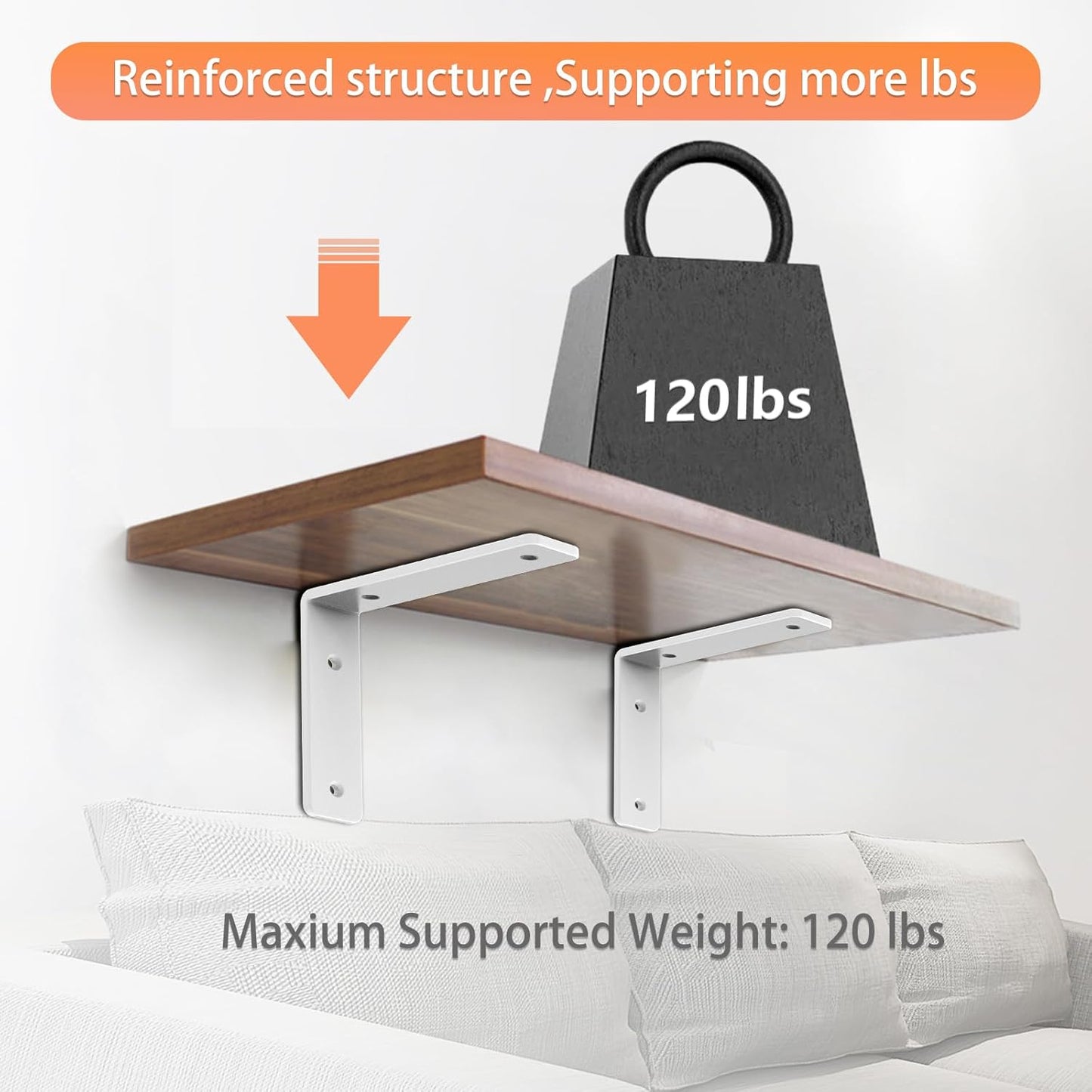 L Shelf Brackets 10 inch, White Heavy Duty Iron Shelf Brackets, Industrial Modern Floating Shelf Support for Wall Mount Shelves