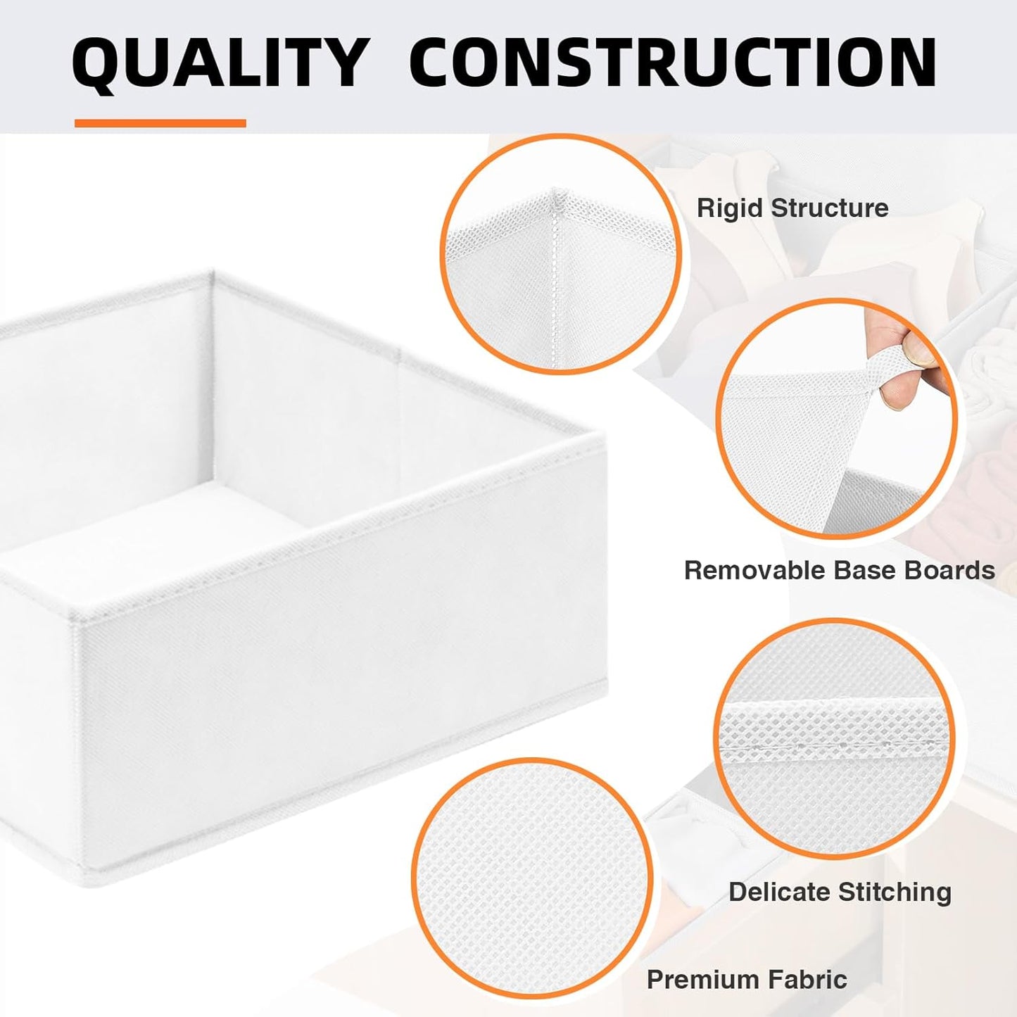 Criusia Drawer Organizer Clothes 6 Pack White- Dresser Organizer Bins for Closet Bedroom - Baby Clothes Organizers and Storage for Nursery Organization -Sock Underwear Drawer Organizer Divider