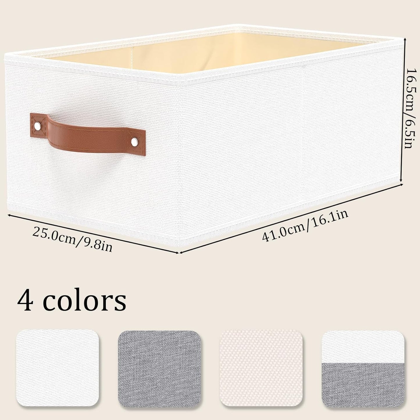 OUTBROS Foldable Wardrobe Organiser, Fabric Storage Bins, Boxes With Handles, For Bedrooms, Living Rooms, Shelves, White, 16.1 x 6.5 x 9.8 inch, 3-Pack