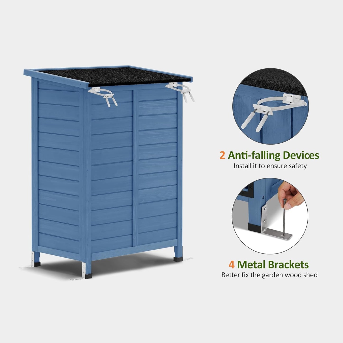 MCombo Outdoor Storage Cabinet, Small Storage Shed with Removable Shelf, Wood Garden Shed with 2 Doors for Yard Patio Lawn (24.6 x 18.3 x 38.2 inch) 0985 (Blue)