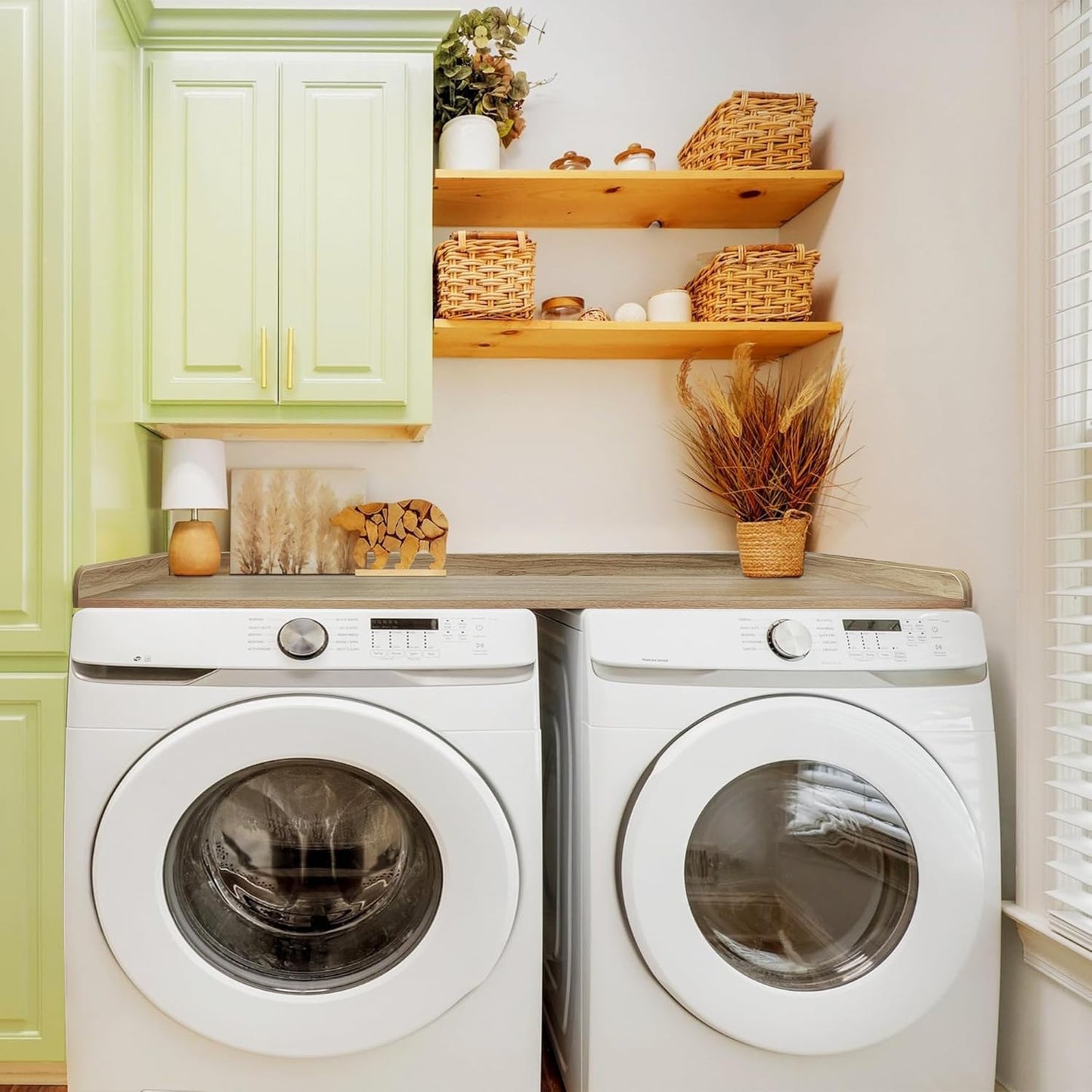 Royxen Washer Dryer Countertop with Solid Wood Core,54“W x 27.5D Laundry Countertop with Edge Rails,Washer and Dryer Topper for Laundry Room Organization(White Oak)