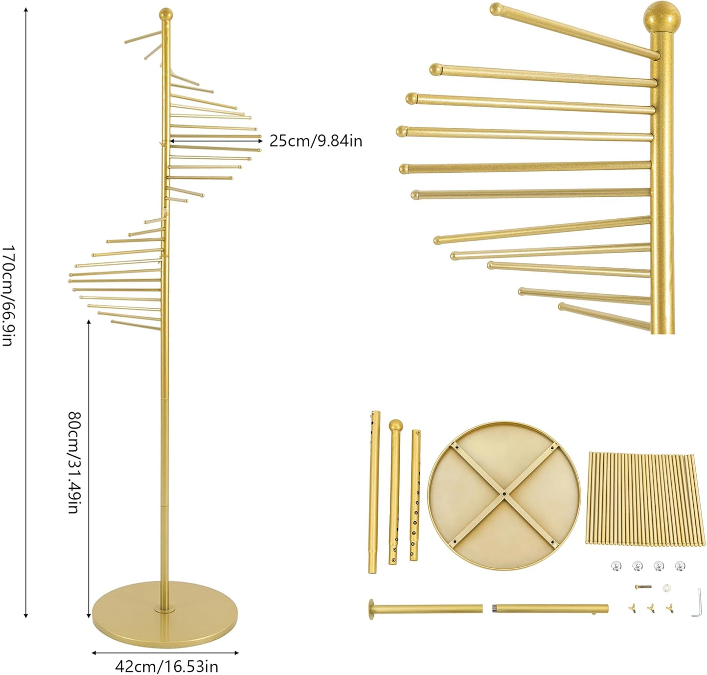 Floor Standing Belt Hanger Tie Rack, Retail Display Tie Scarf Rack, Belt Display Stand (Victorian, Gold)