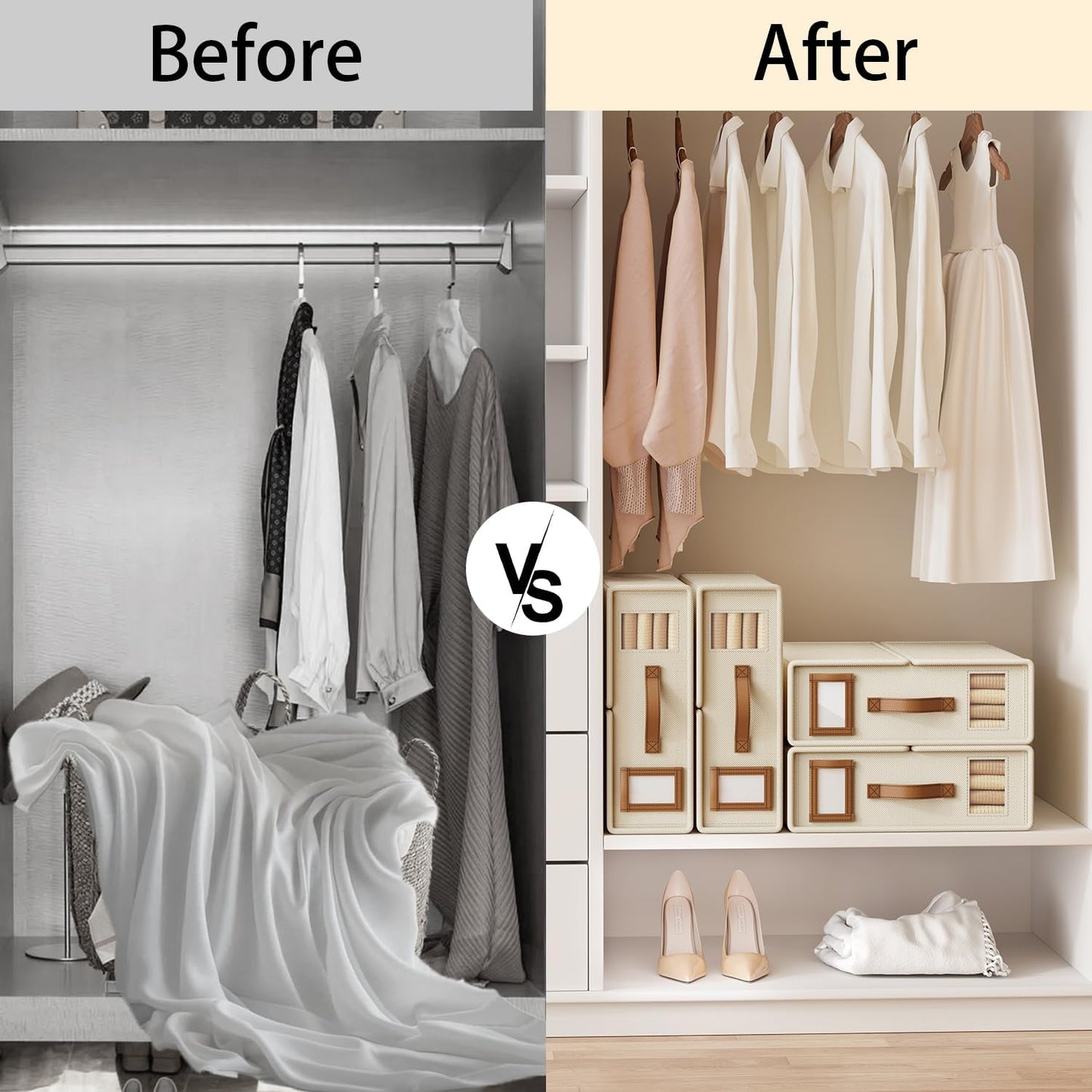 Bed Sheet Organizers and Storage (4 Pack, Queen & King Size) – Foldable Linen Closet Organizers with Window & Label, Zipper Bedding Storage Box for Sheets, Duvet Covers, Pillow Cases – Beige