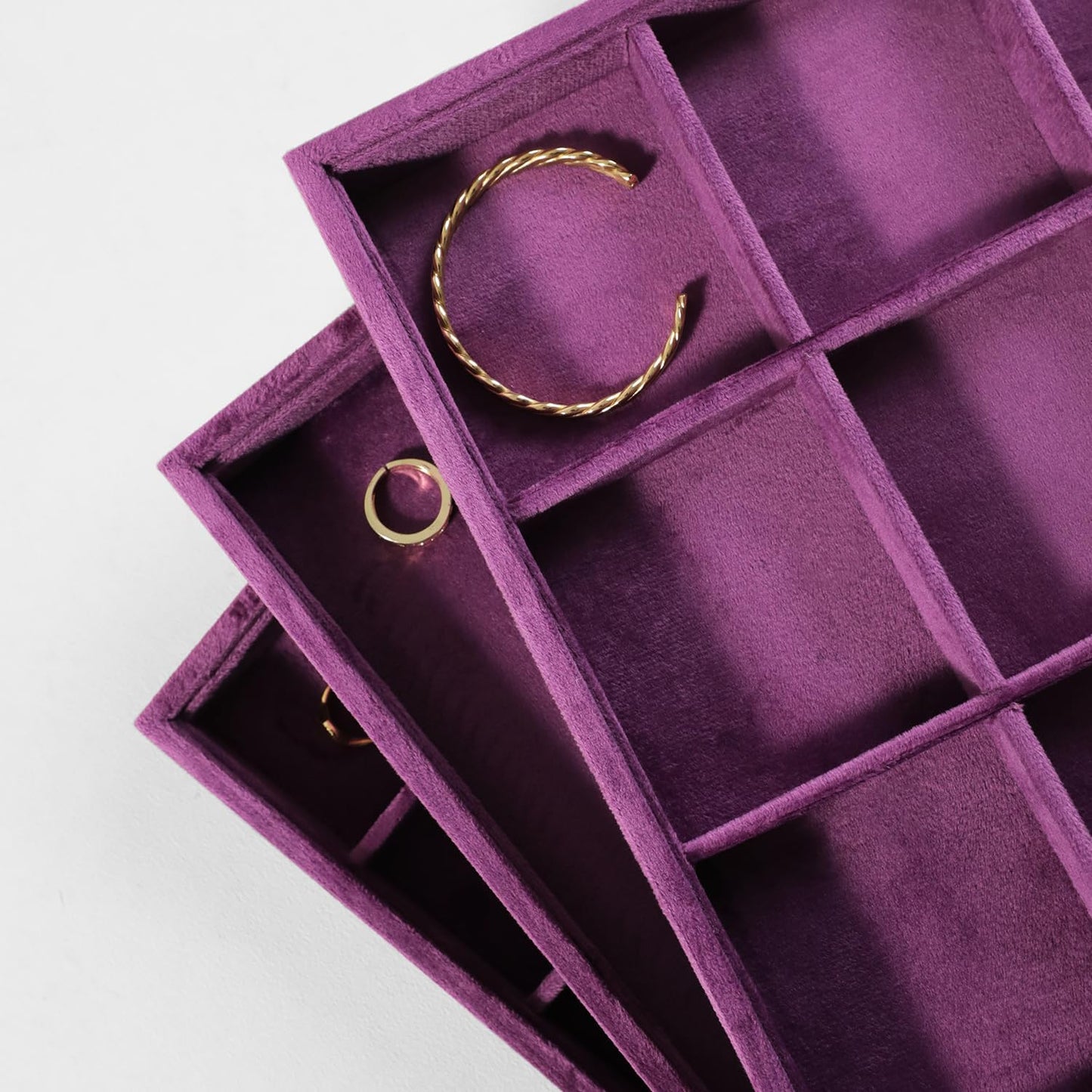 Velvet Stackable Jewelry Display Tray, 12 Grid Watch Bangle Bracelet Storage Tray, Makeup Drawer Insert Jewelry Shop Organizer Plate (Purple)