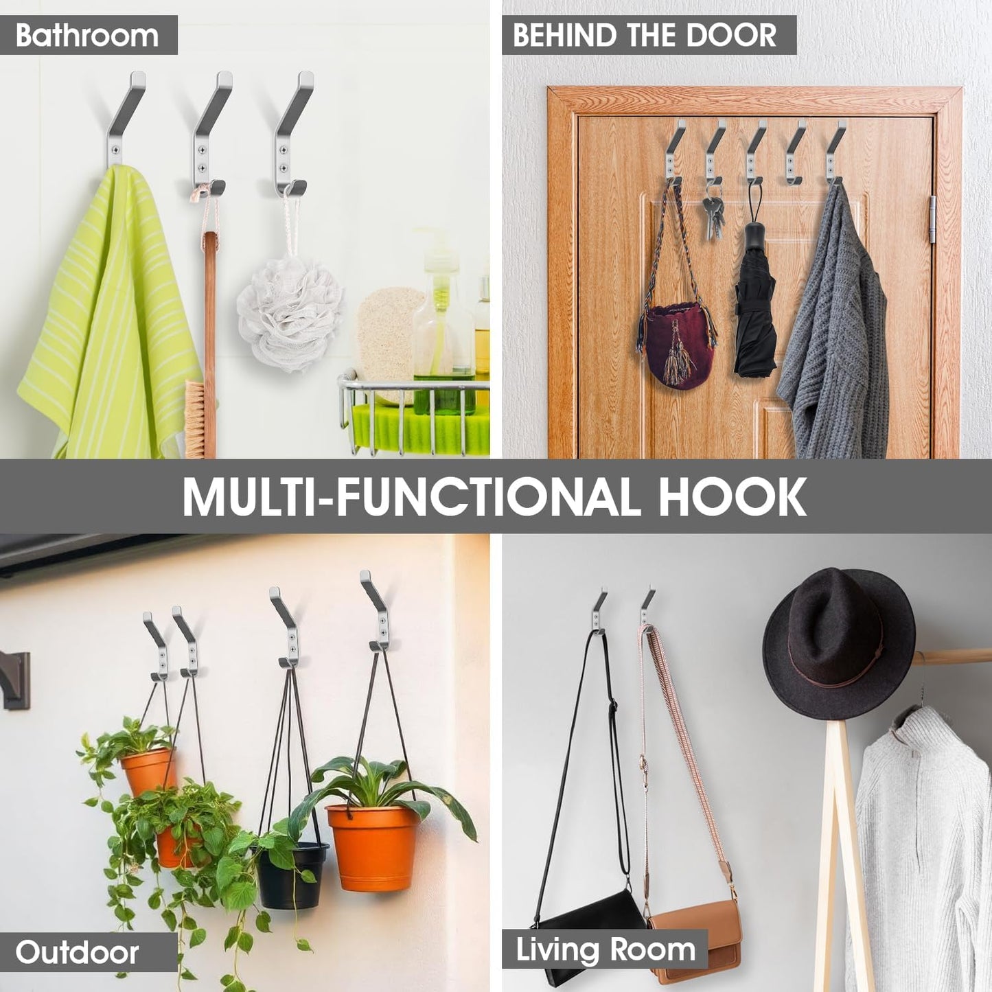 GlazieVault Coat Hook– Door Hook (10 Pack) - Heavy Duty Wall Mounted - Premium Design Rust Free Hooks