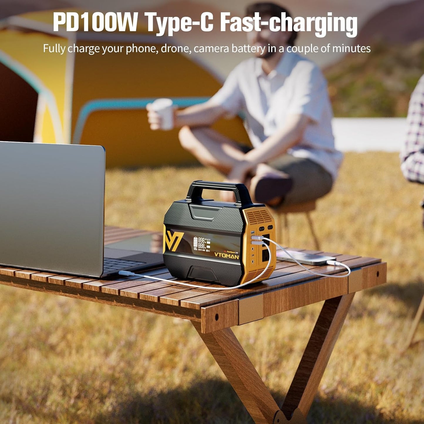 VTOMAN FlashSpeed 300 Portable Power Station, 300W 230Wh LiFePO4 Battery with 3000 Life Cycles, 100W PD USB-C Fast Charge, 6 Outputs for Outdoor Camping, Home Backup, RV, Off-Grid