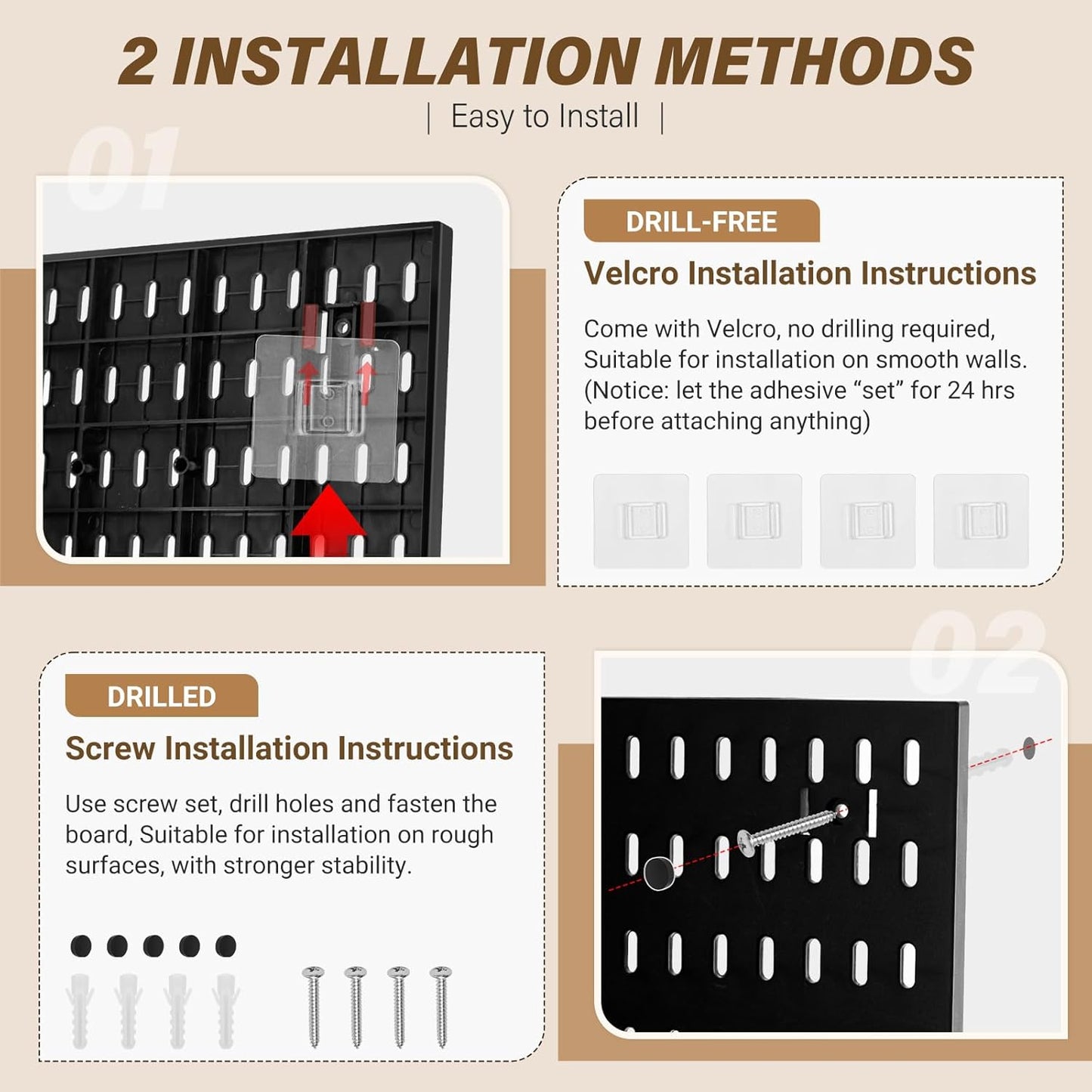 AKTOP Peg Board Wall Organizer 4-Pack – 12"x12" Black Pegboard Panels for Walls, Plastic Desk Wall Mount Tool Organization for Home, Office, Garage Tool Storage & Craft Room
