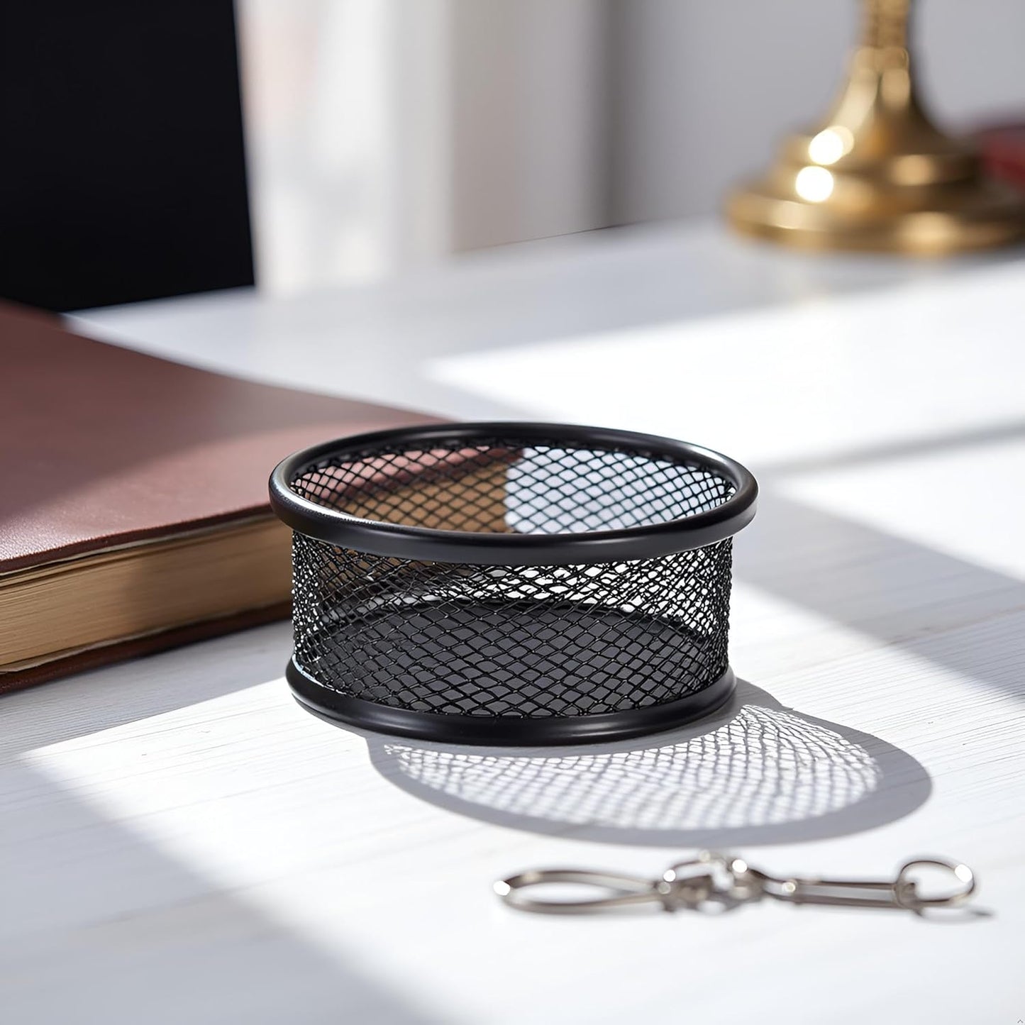 Black Metal Paper Clip Holder Mesh Paperclip Bowl Binder Clip Dispenser Desk Bobby Pin Container Organizer for Home Office Classroom School Desk Supplies Holders