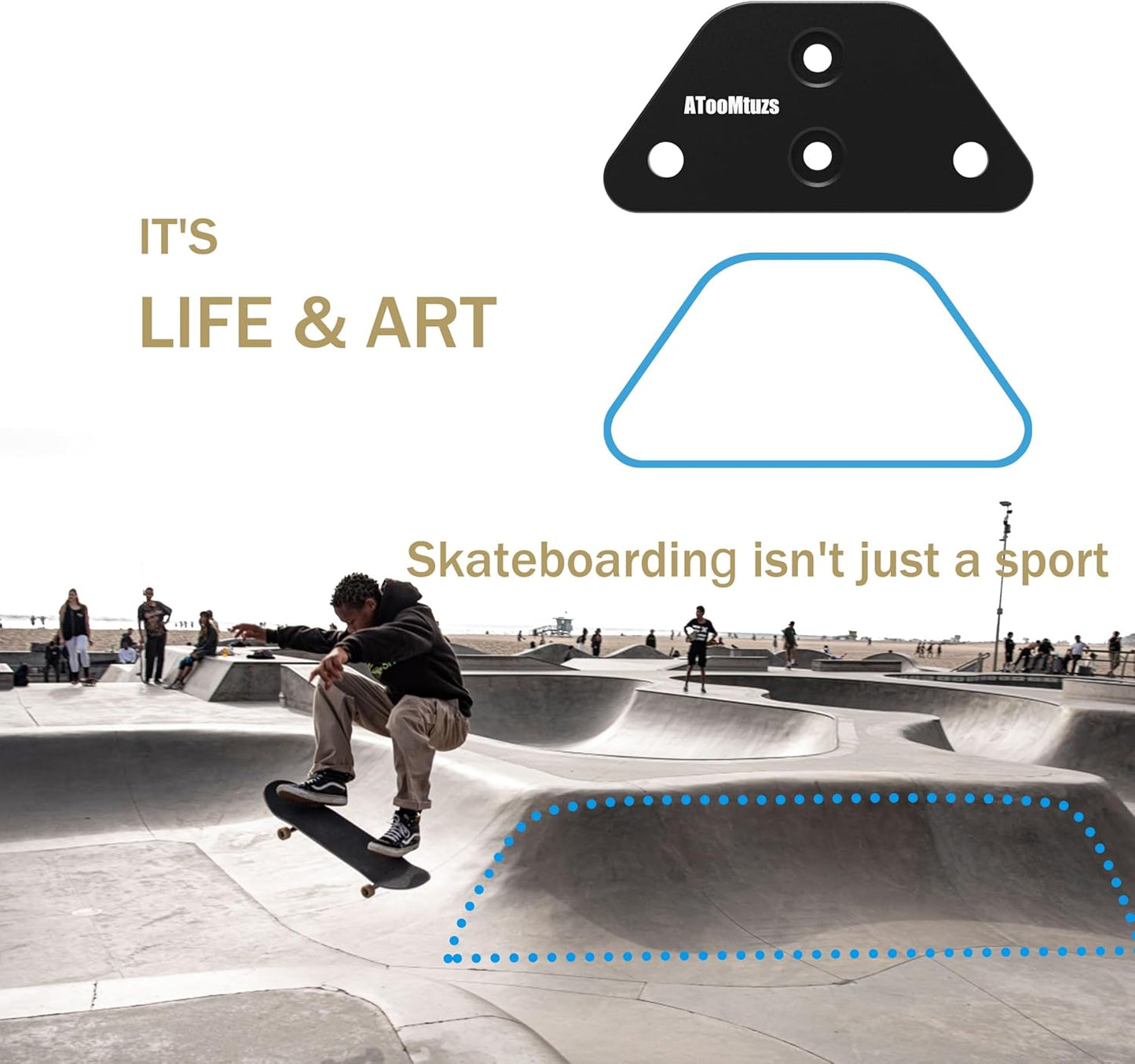 Skateboard Wall Mount Display(6 Packs)-Aluminum Ramp Shape Skateboard Deck Wall Mount with Two Screw Holes for Horizontal and Vertical Hanging Skateboard Display Decor-(Black