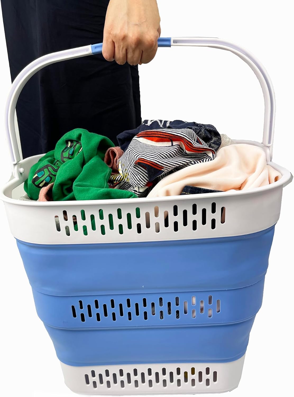 SAMMART 40L (10.5 Gallon) Collapsible Plastic Laundry Basket with Handles - Foldable Pop Up Storage Container/Organizer - Portable Laundry Hamper - Space Saving (2, Quartz Pink+Little Boy Blu)