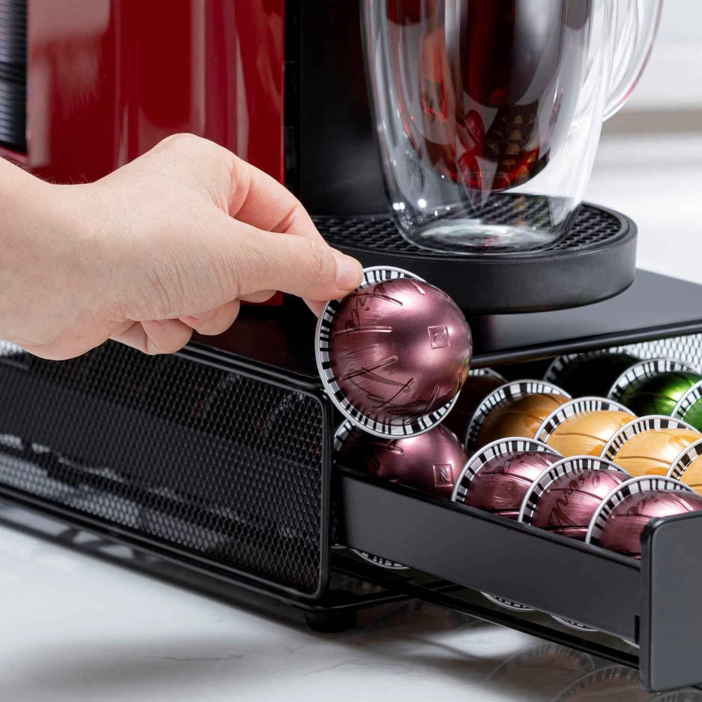 Flagship for Nespresso Pod Organizer Vertuo Pod Holder Coffee Pod Drawer Coffee Bar Design Black Metal(30 Pods Capacity)