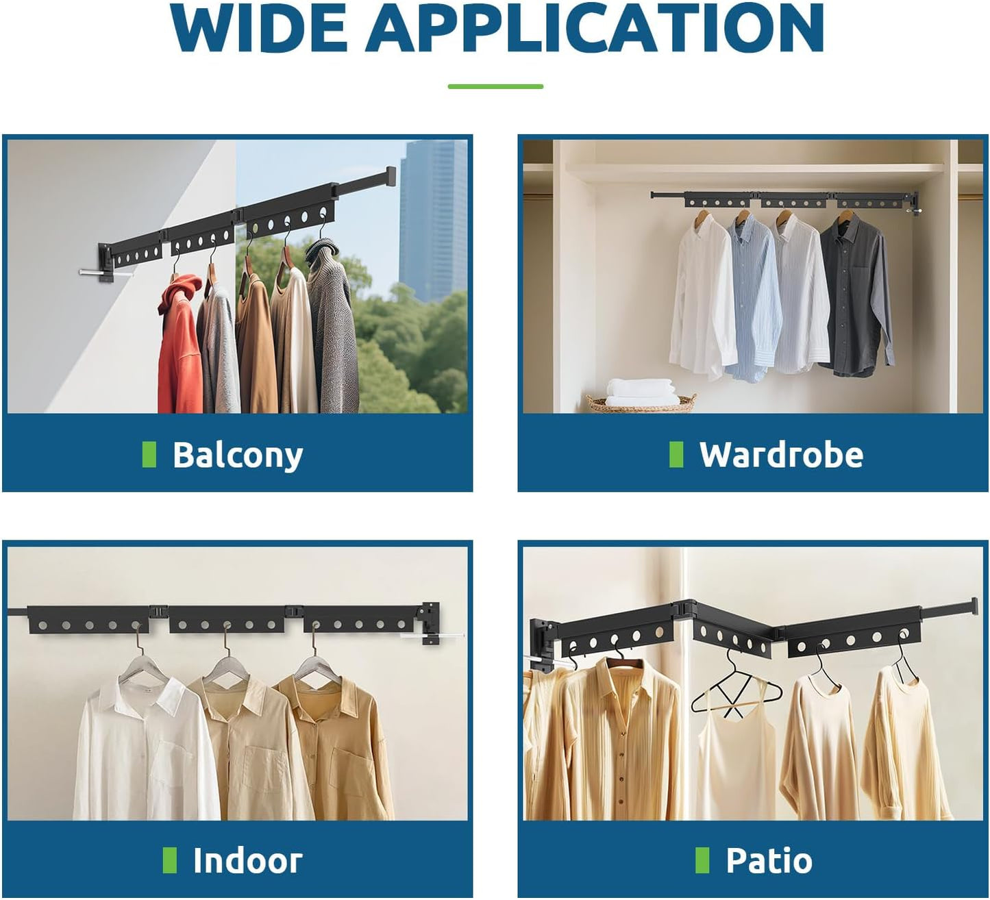 Clothes Drying Rack Wall Mounted, Multi-Tier Collapsible Laundry Drying Rack, Space Saving Wall Mounted Clothes Drying Rack for Indoor & Outdoor, Retractable, Folding, Black Drying Rack Clothing