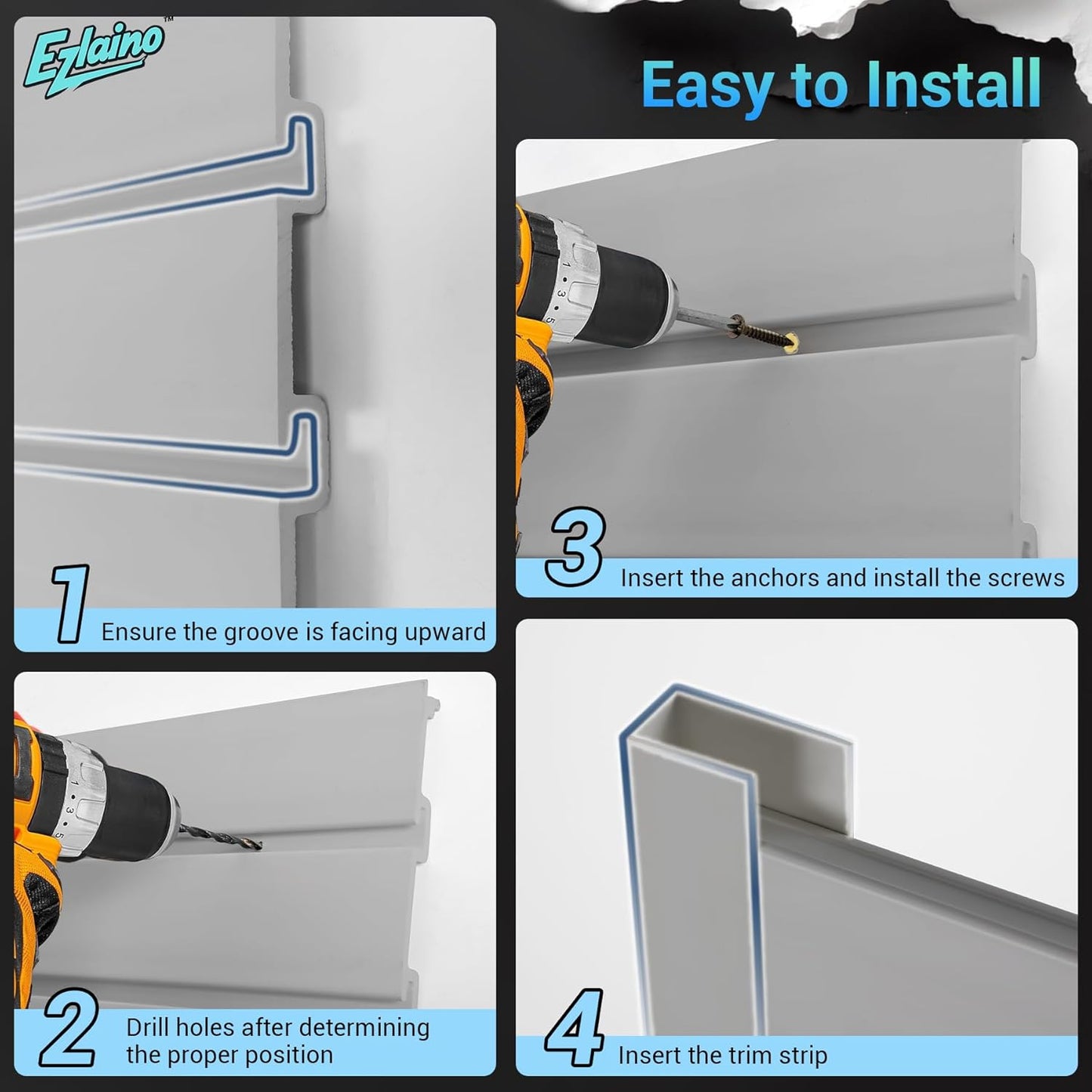 Ezlaino PVC Slat Wall Paneling 4FT x 2FT- Thickened & Durable, Waterproof, Versatile | Fits Most Slatwall Accessories (Not Included) | Ideal for Garage, Home & Store Organization, Gray