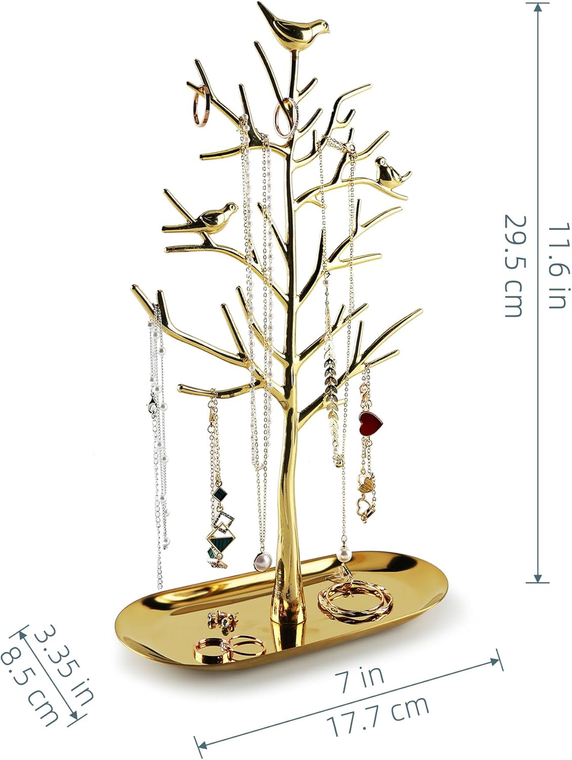 MORE&LESS Branch Jewelry Rack with metal tray,Luxury color,Tree Tower Rack Hanging Organizer for Ring Earrings Necklace Bracelet,Suitable for living rooms, bathrooms,offices,etc.