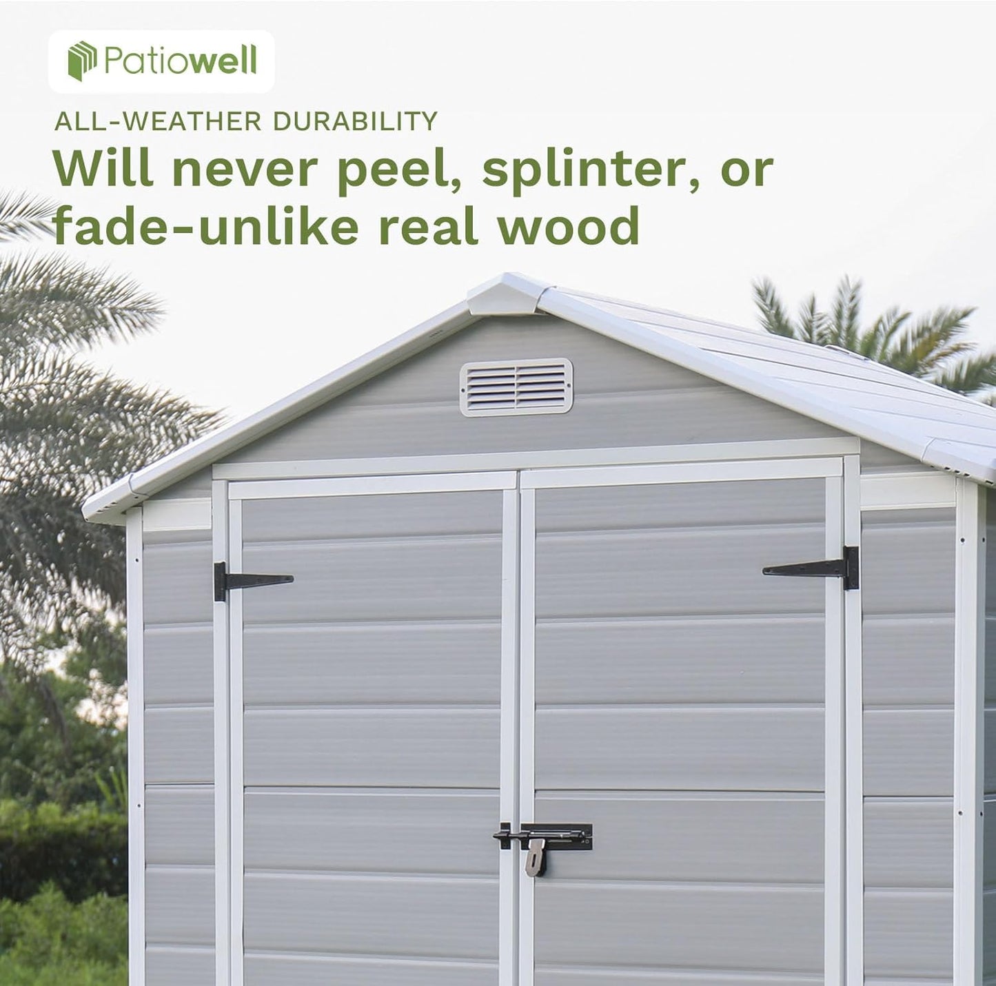 Patiowell 6x4 FT Plastic Outdoor Storage Shed, Resin Outside Shed Perfect to Store Patio Furniture, GardenTools Bike Accessories, Beach Chairs and Lawn Mower, Light Grey