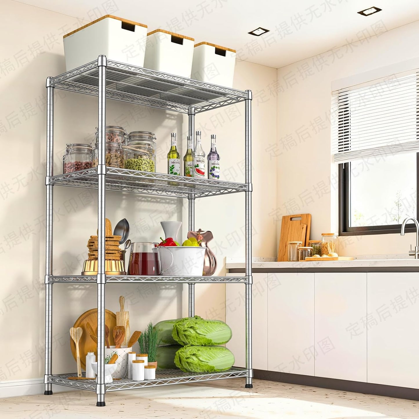 4- Shelf Storage Shelves Metal Shelving Unit Adjustable 4 Tier Wire Shelving Rack Sturdy Steel Heavy-Duty 2200 LBS Organizer for Laundry Bathroom Kitchen Closet Pantry Basement Garage Utility Room