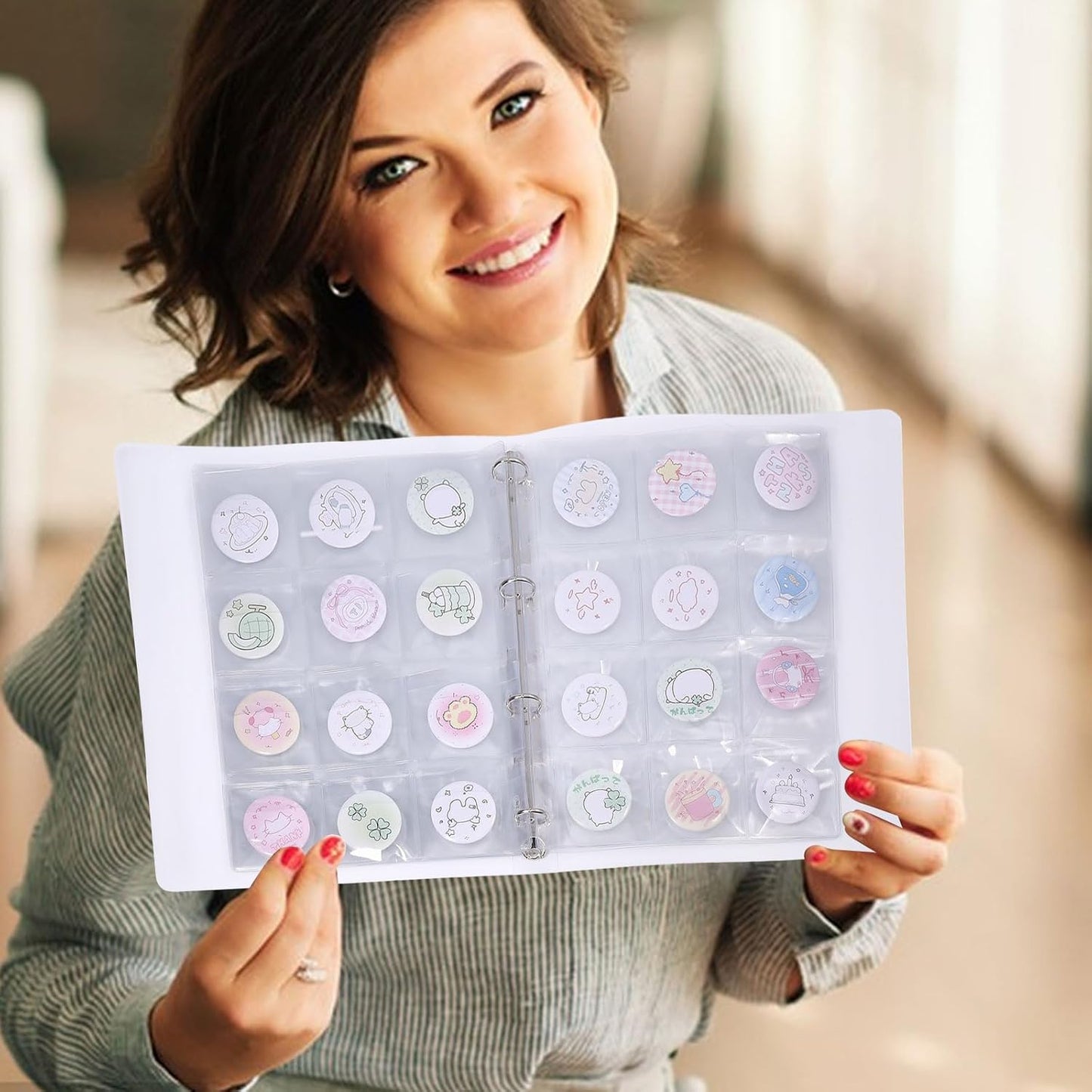 FREEBLOSS 144 Pocket Buttons Badge Pin Storage Book Transparent PVC Button Pins Display Album 12 Sheet Pin Pocket Pages Ring Binder Collection Holder for Pins Collection Display