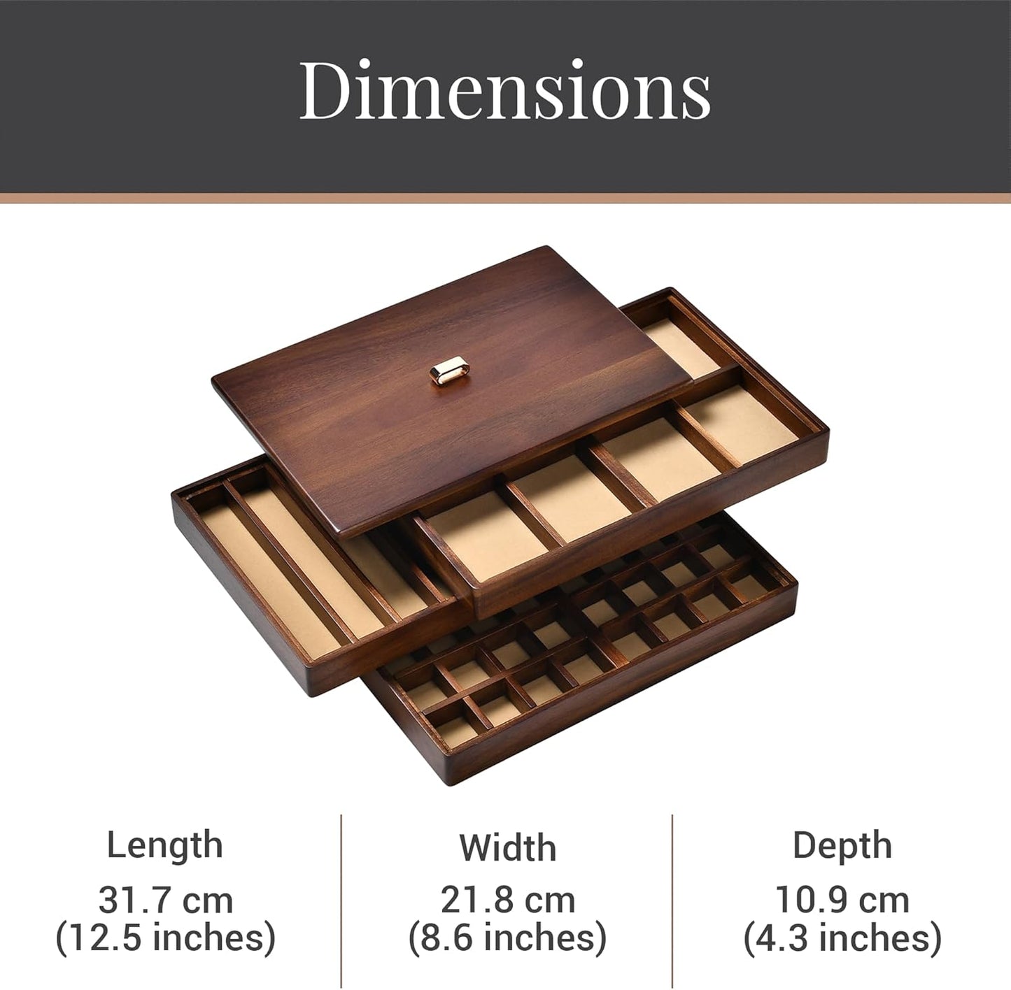 Shanik Custom Engraved Jewelry Box for Women – 3-Tier Stacked Organizer with Rearrangeable Grid Slots for Rings, Necklaces & Earrings