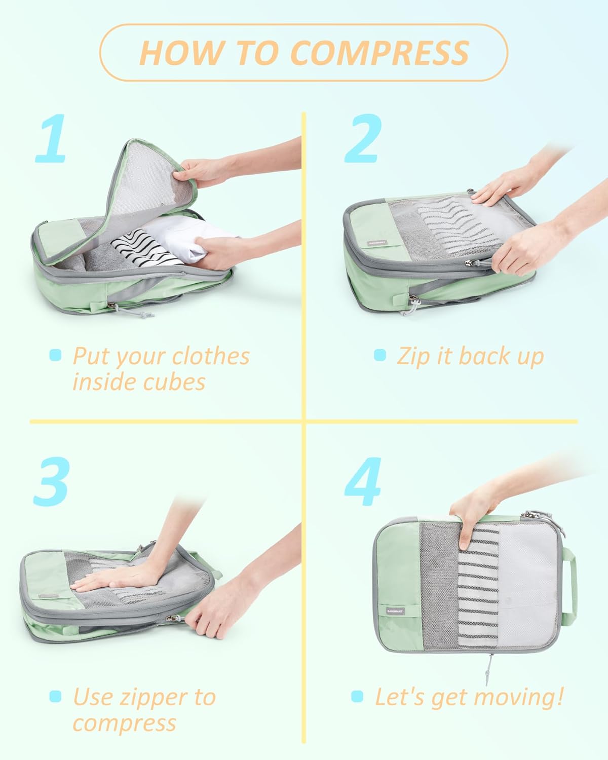 BAGSMART 6 Set /4 Set/2 Set Compression Packing Cubes for Travel, Lightweight Luggage Organizer Bags, Durable Space Saver Bags Travel Essentials