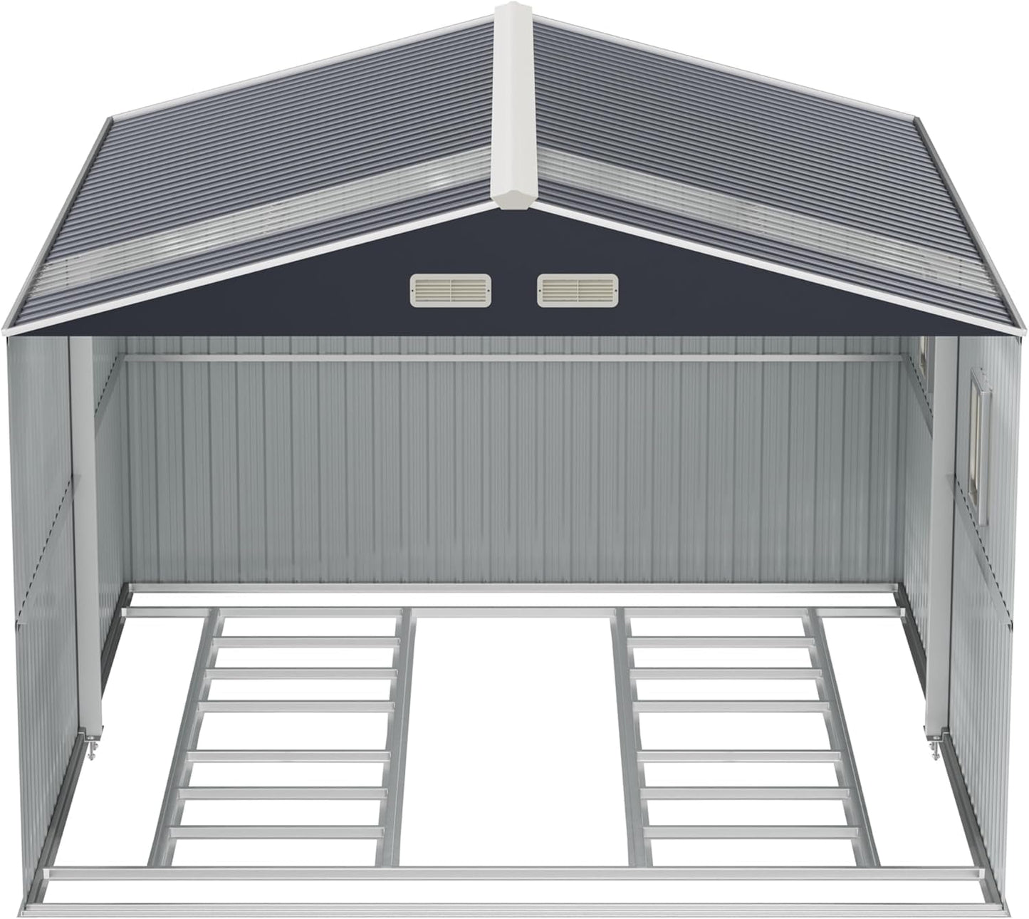 10x12 Metal Shed with Floor Frame Kit & Reinforced Construction - Translucent Roof Panels for Natural Light, Lockable Doors,Vents,Windows, Weatherproof Garden/Backyard/Patio Outdoor Storage
